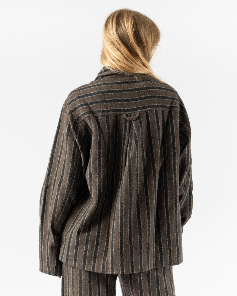 Cawley Japanese Boucle Wool Sandy Jacket in Brown/Charcoal Stripe