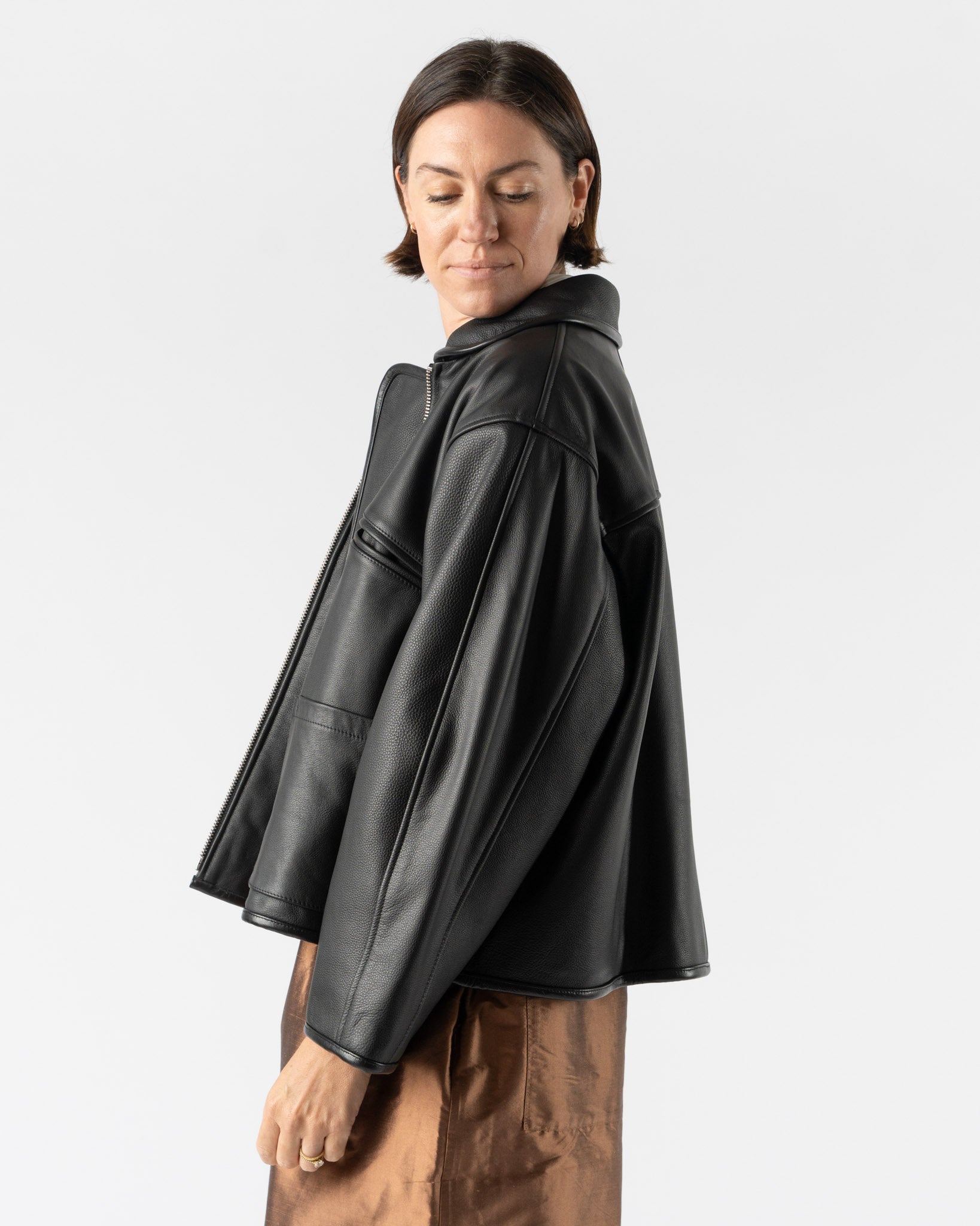 Cawley Leather Flying Jacket in Black