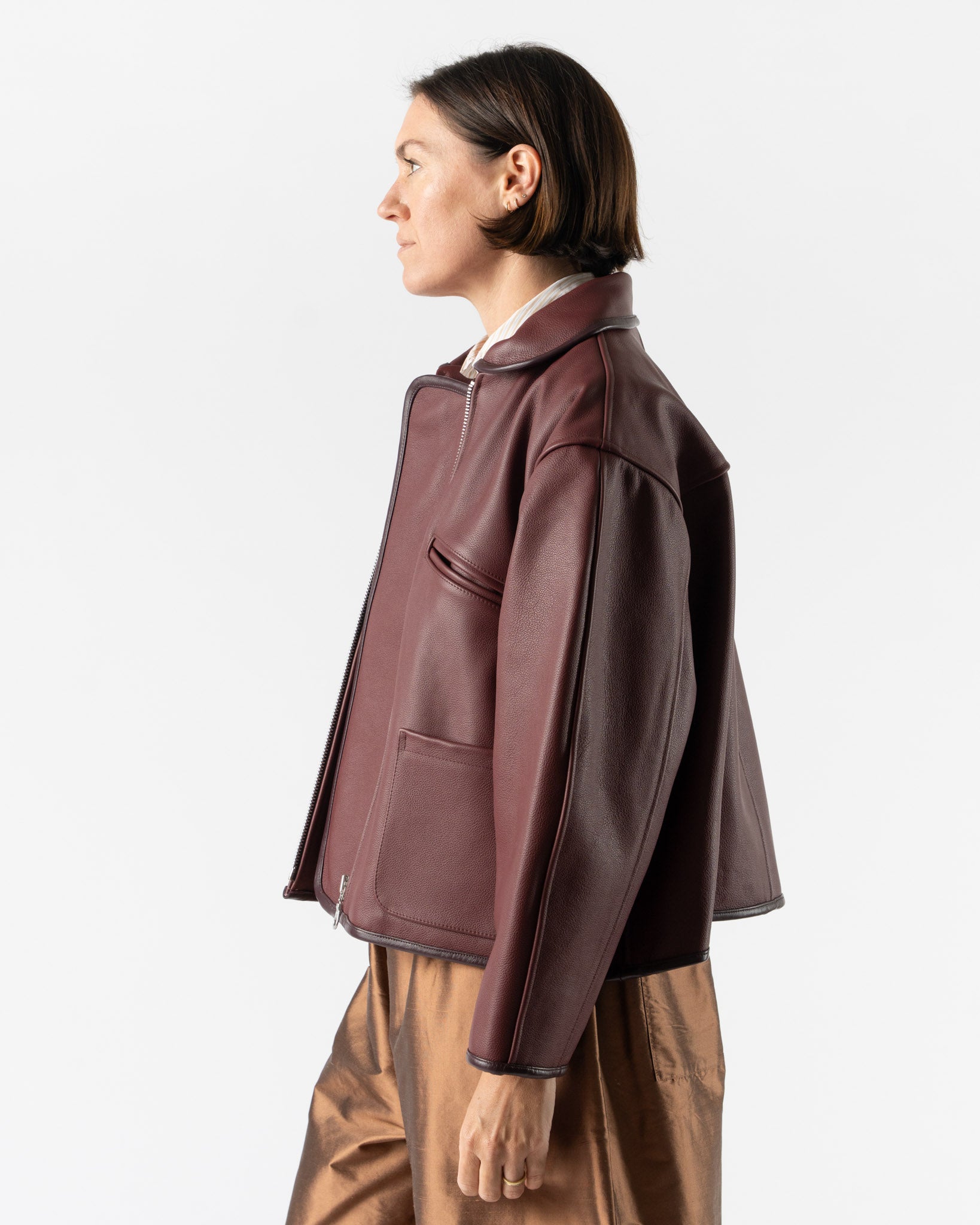 Cawley Leather Flying Jacket in Wine