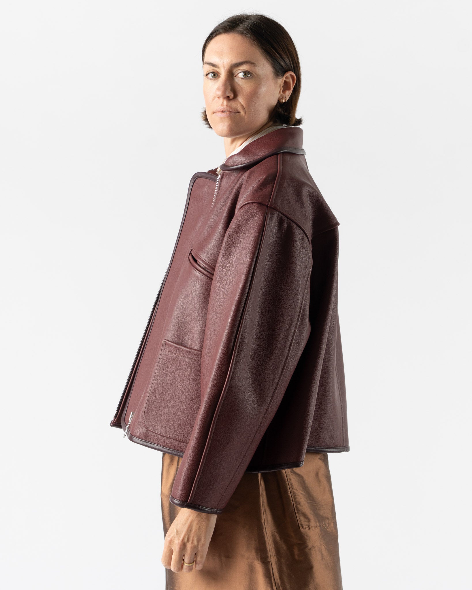 Cawley Leather Flying Jacket in Wine