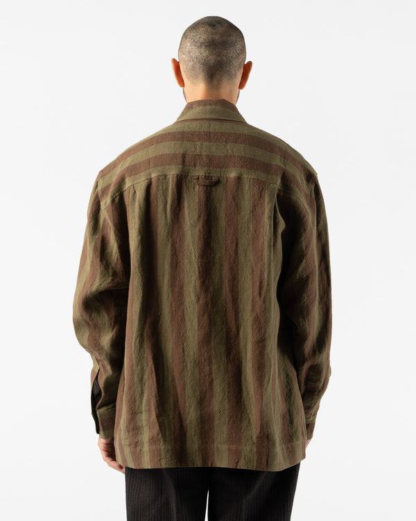 Cawley Irish Striped Linen Players Shirt in Forest/Chocolate