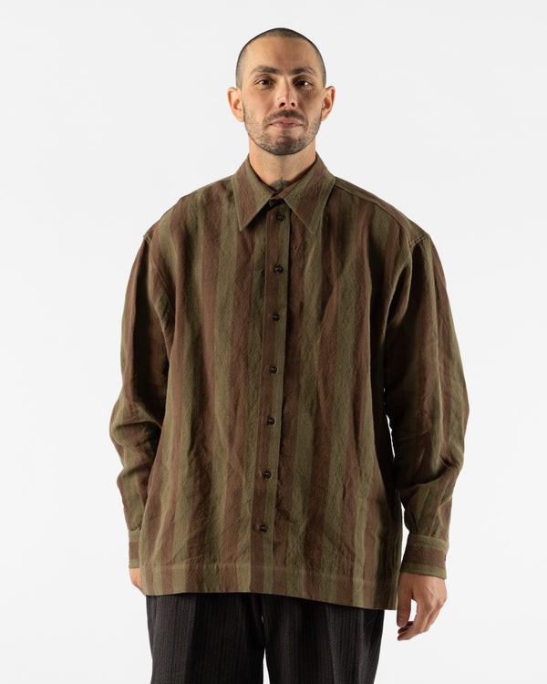 Cawley Irish Striped Linen Players Shirt in Forest/Chocolate