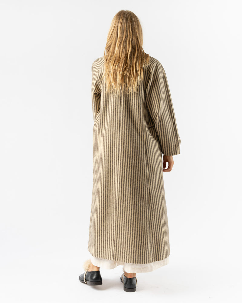 Cawley Portuguese Striped Wool Annie Coat in Ecru and Brown