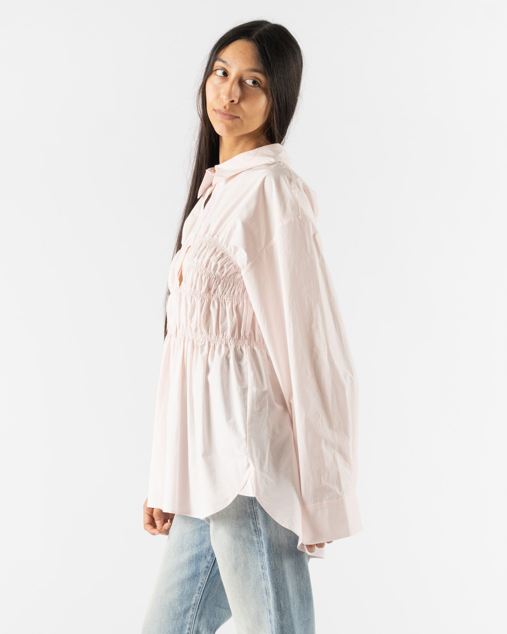 Cecilie Bahnsen Braxton Shirt in Blush Pink Cotton