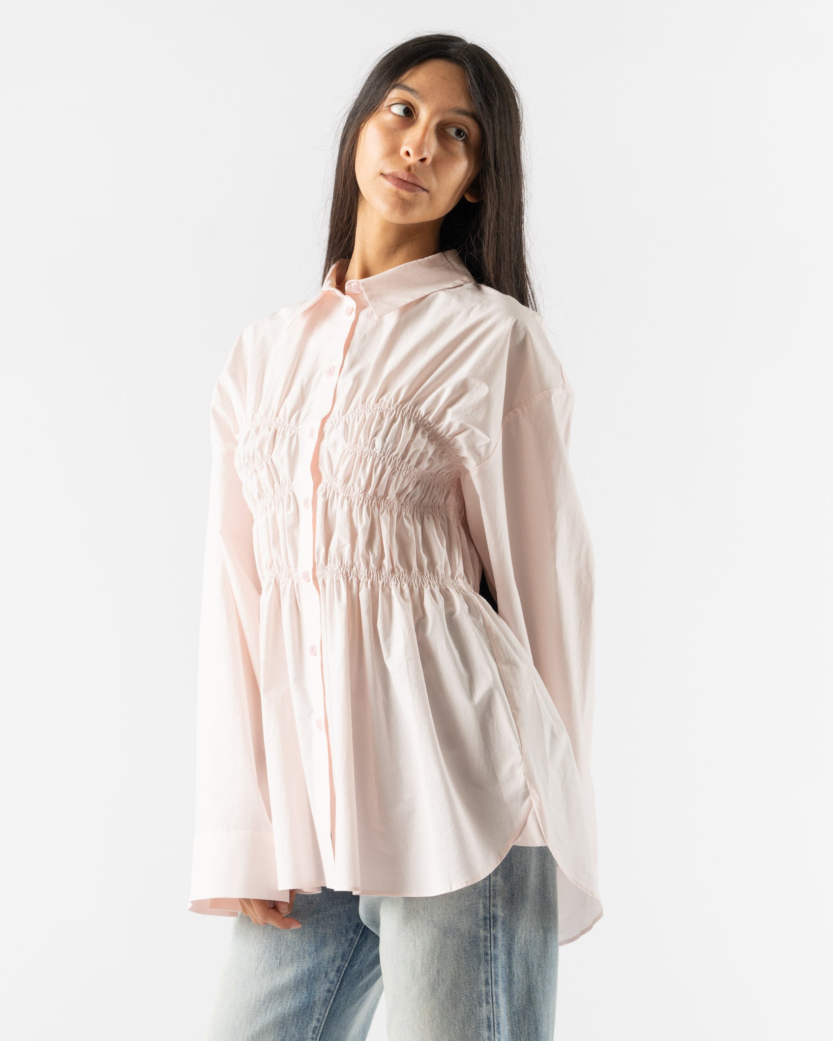 Cecilie Bahnsen Braxton Shirt in Blush Pink Cotton Curated at Jake