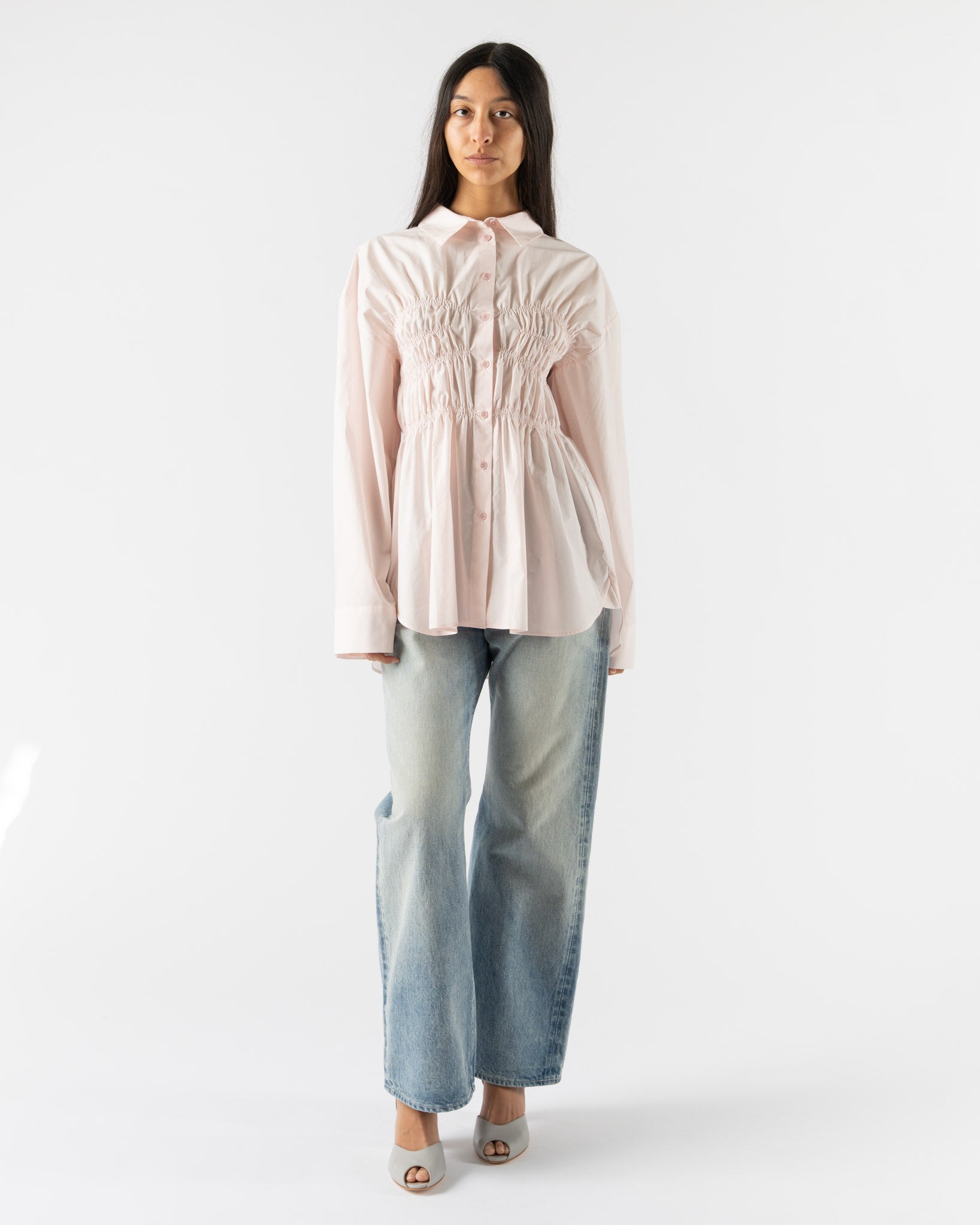 Cecilie Bahnsen Braxton Shirt in Blush Pink Cotton