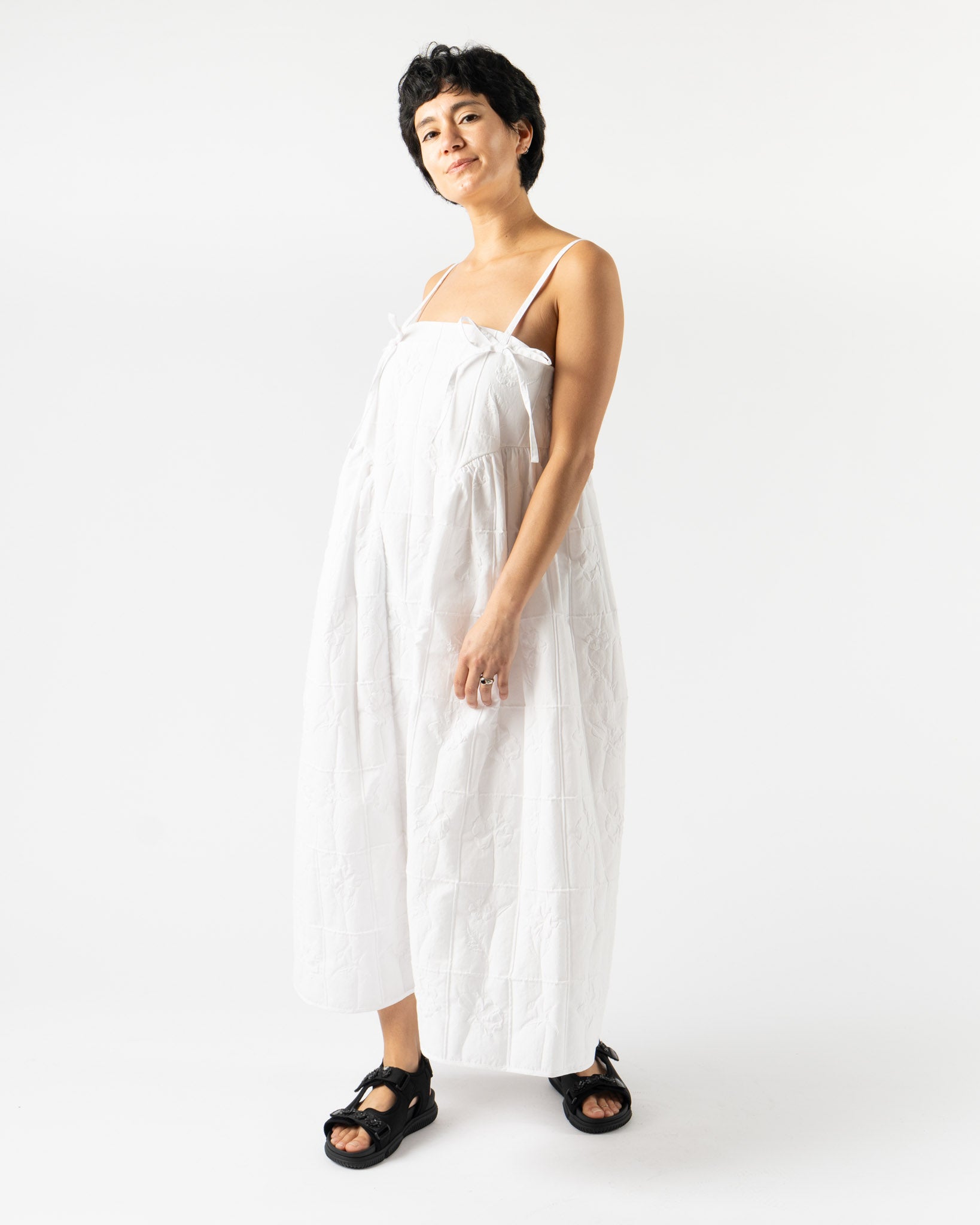 Cecilie Bahnsen Ambra Dress in Flora Matelassé White