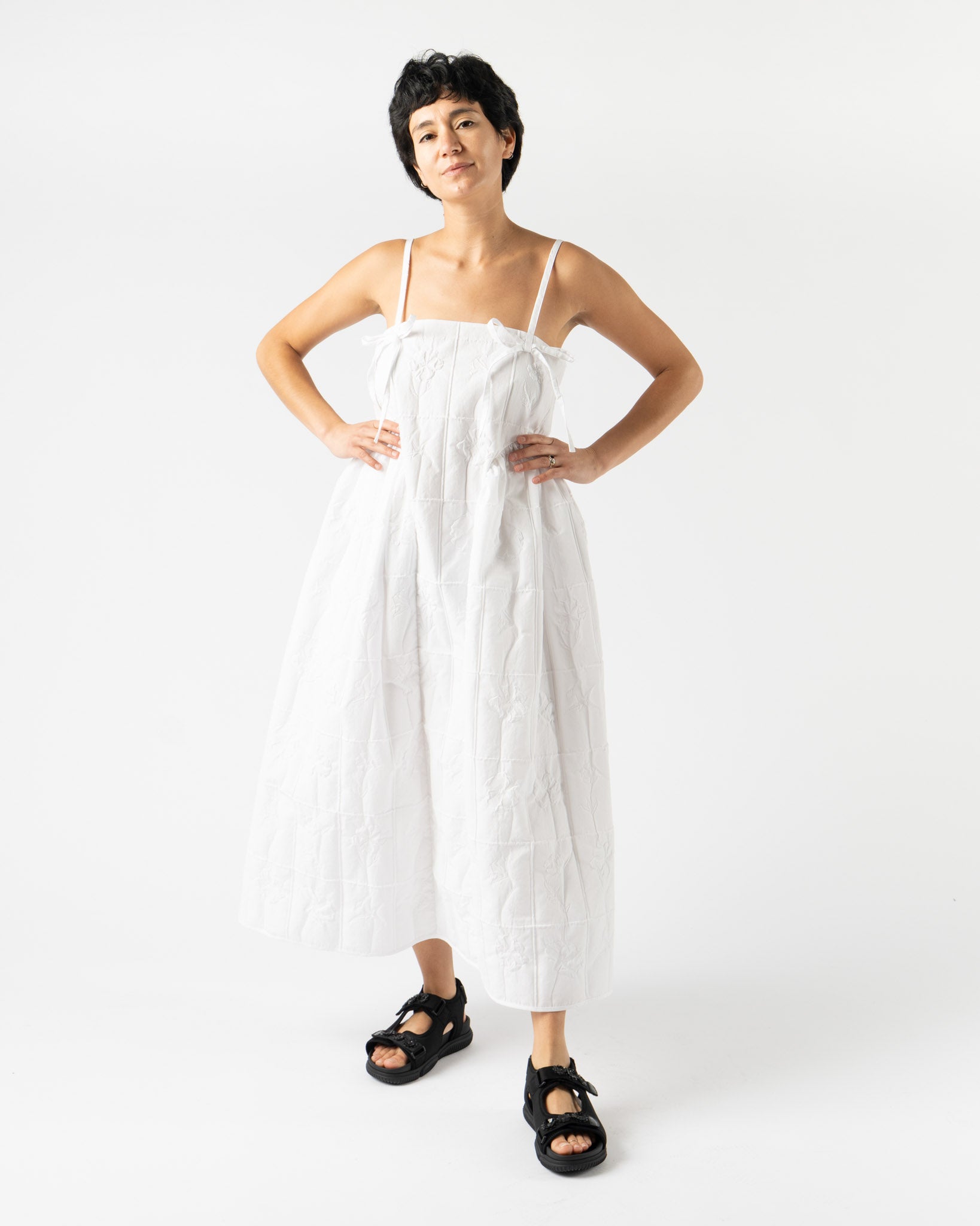 Cecilie Bahnsen Ambra Dress in Flora Matelassé White