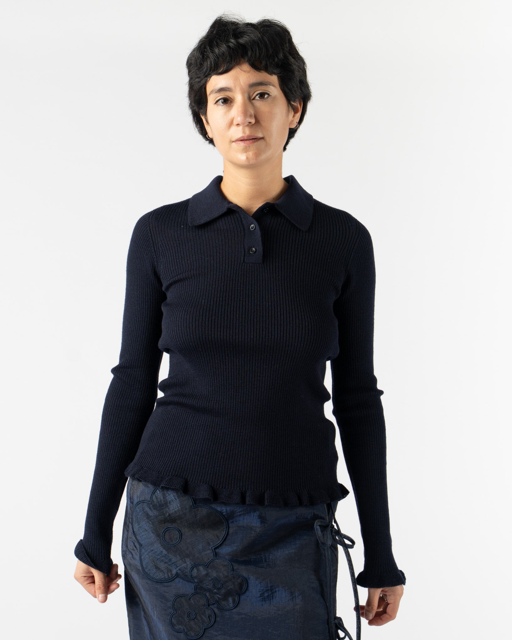 Cecilie Bahnsen Oda Top in Lightweight Knit Navy