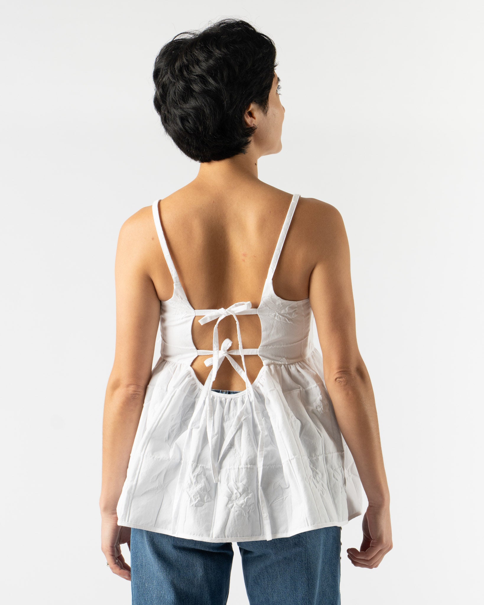 Cecilie Bahnsen Akira Top in Flora Matelassé White