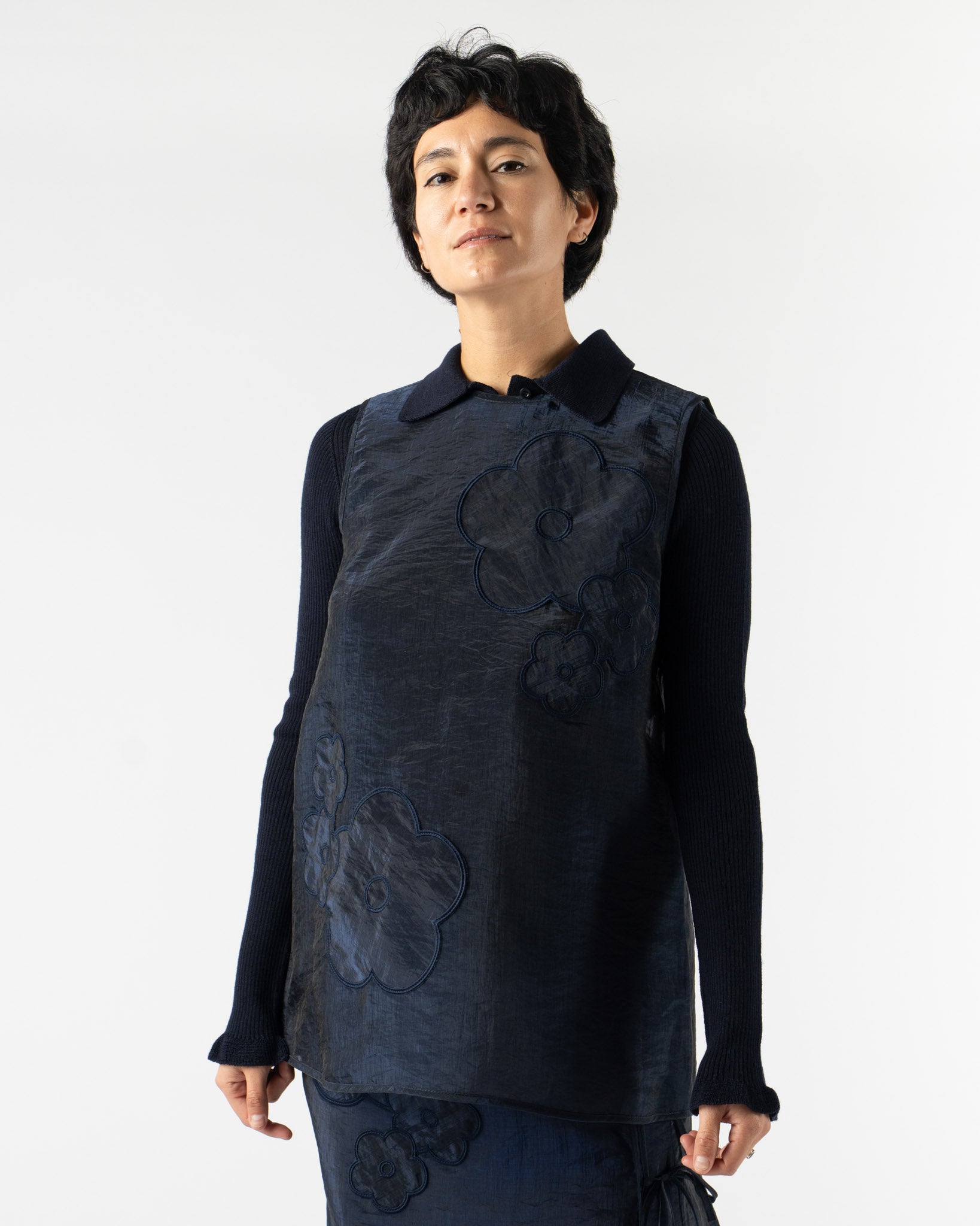 Cecilie Bahnsen Alba Top in Liquid Myrtia Navy