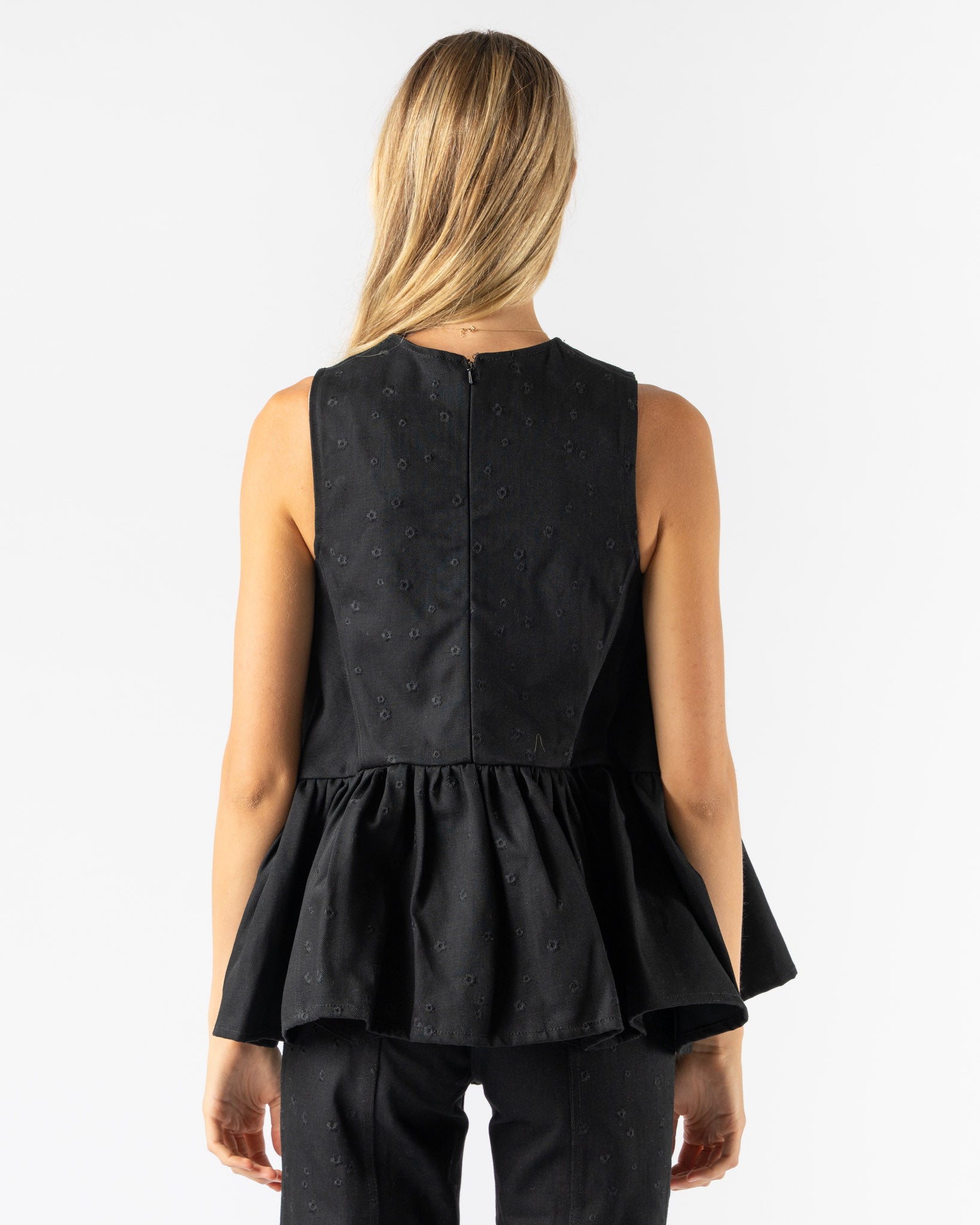 Cecilie Bahnsen Barbara Top in Embroidered Denim Black