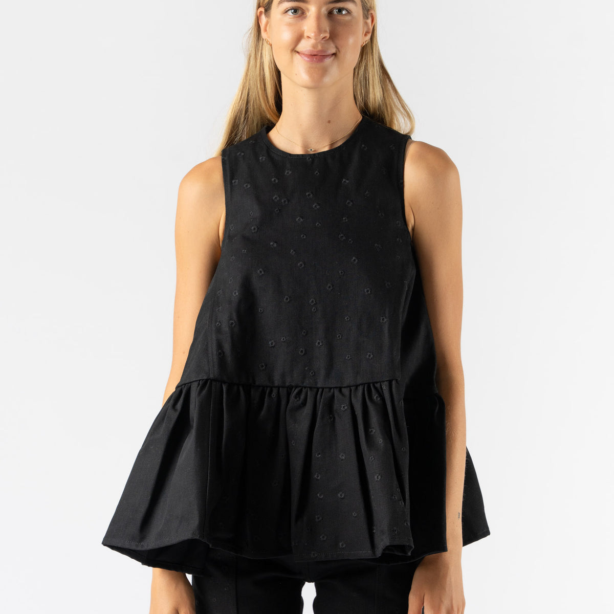 Cecilie Bahnsen Barbara Top in Embroidered Denim Black Curated at 