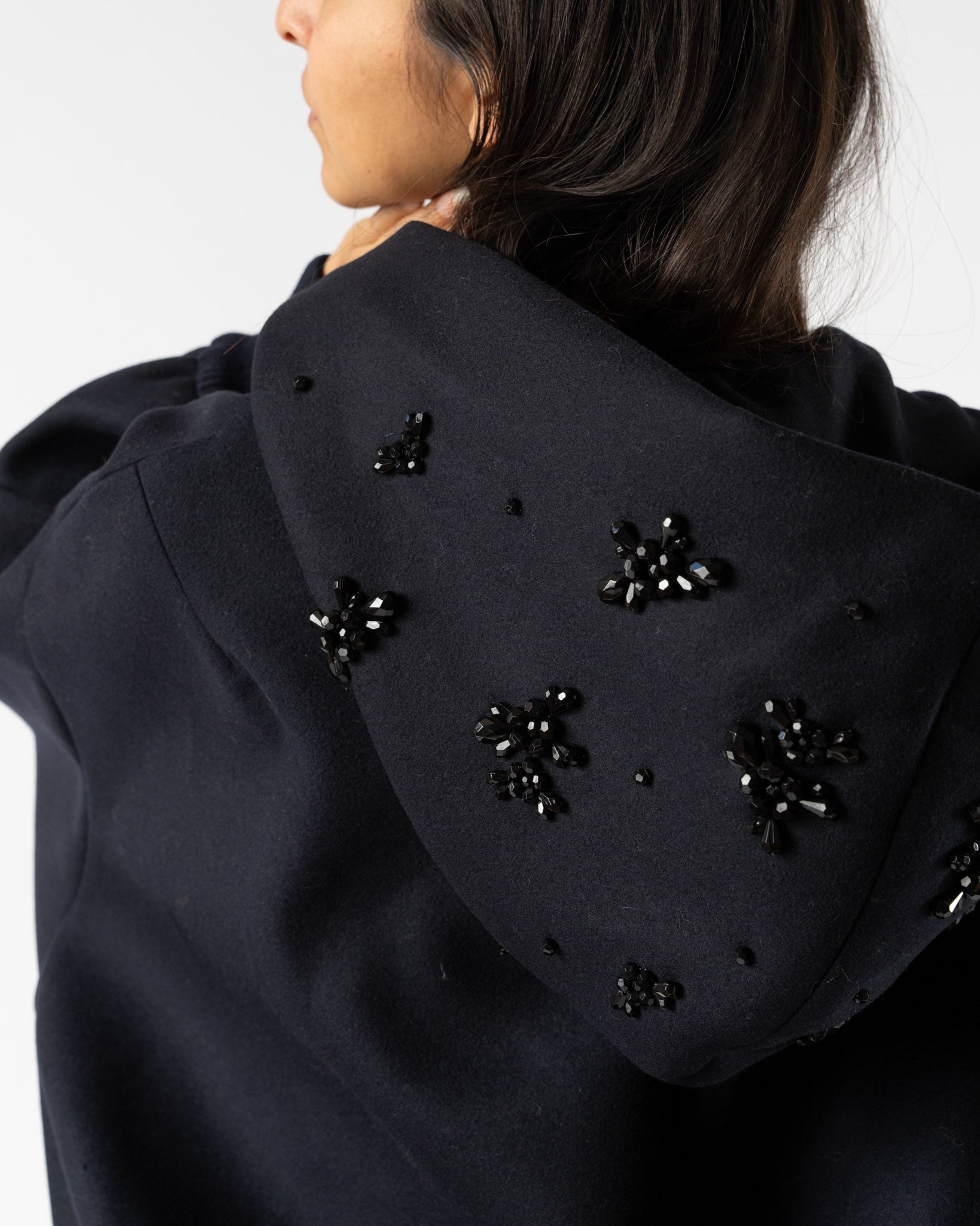 Simone Rocha Hooded Zip-Up Bomber Jacket in Navy/Jet