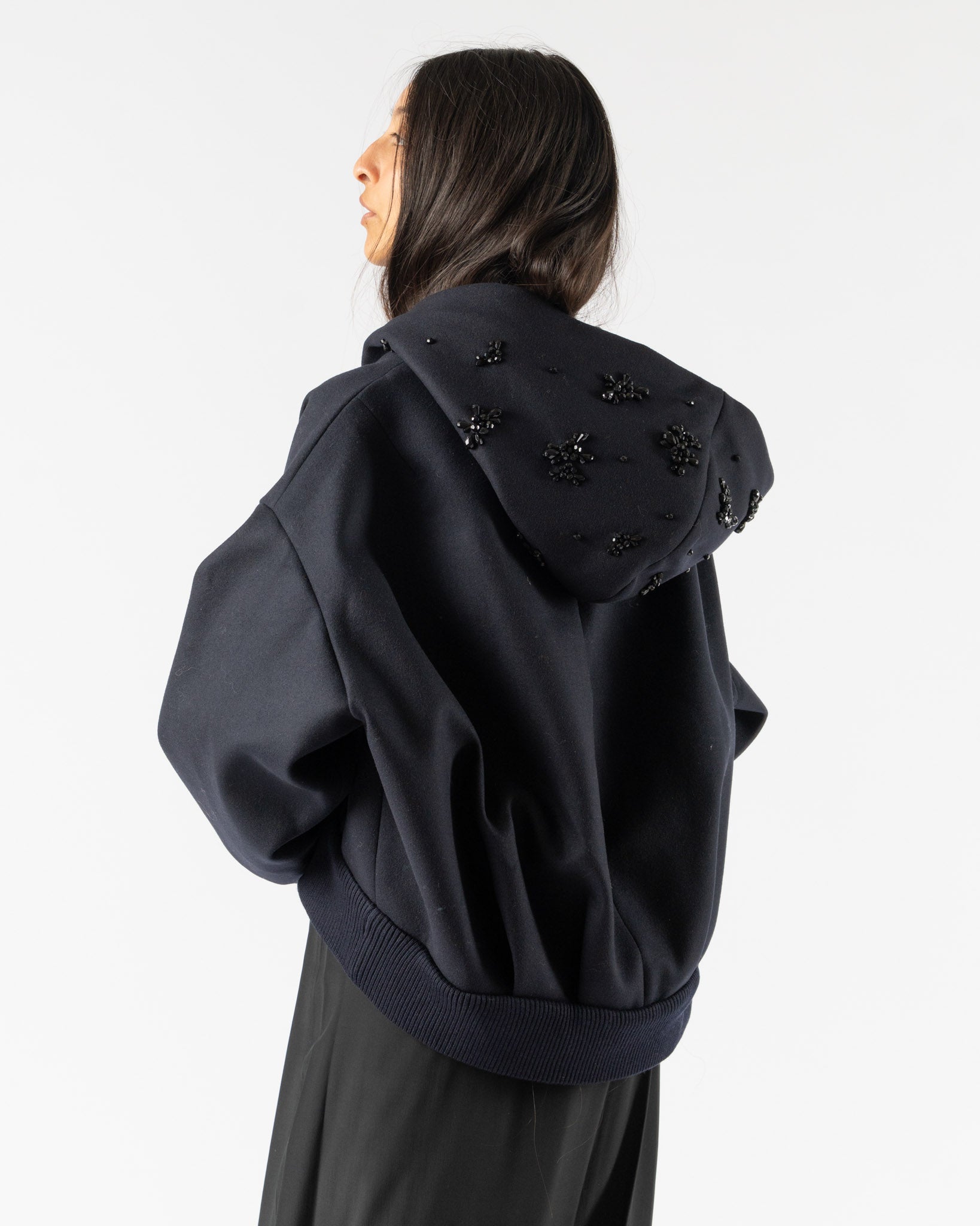 Simone Rocha Hooded Zip-Up Bomber Jacket in Navy/Jet
