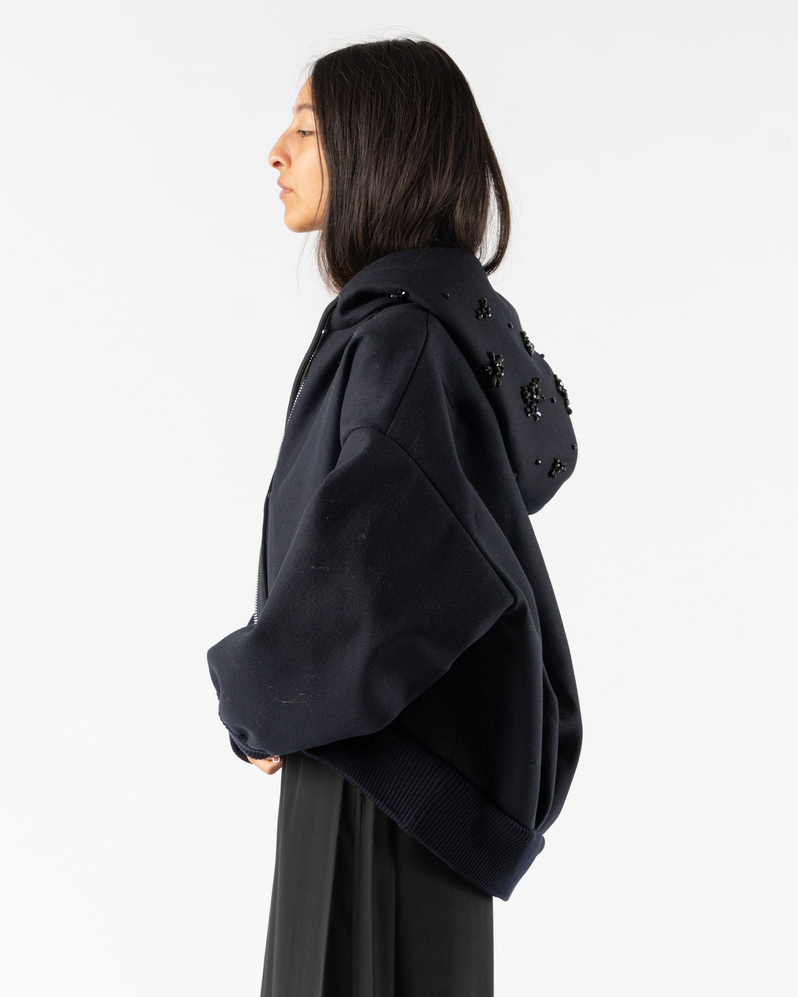 Simone Rocha Hooded Zip-Up Bomber Jacket in Navy/Jet