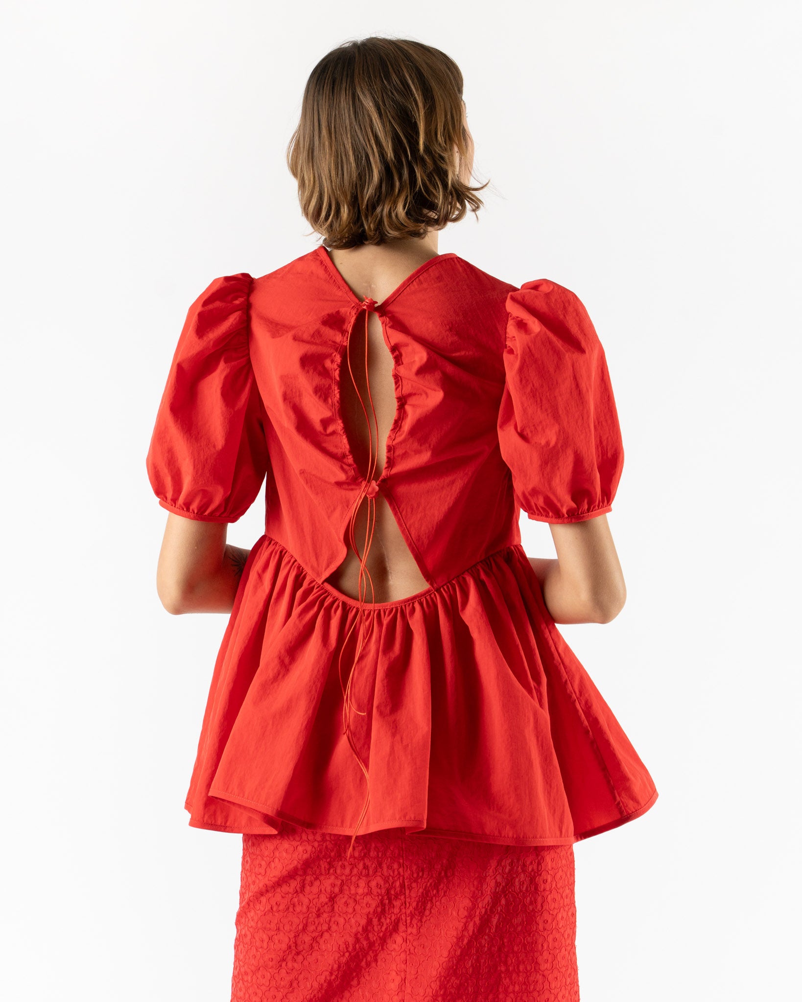 Cecilie Bahnsen Darla Top Red Recycled Taffeta Curated at Jake and