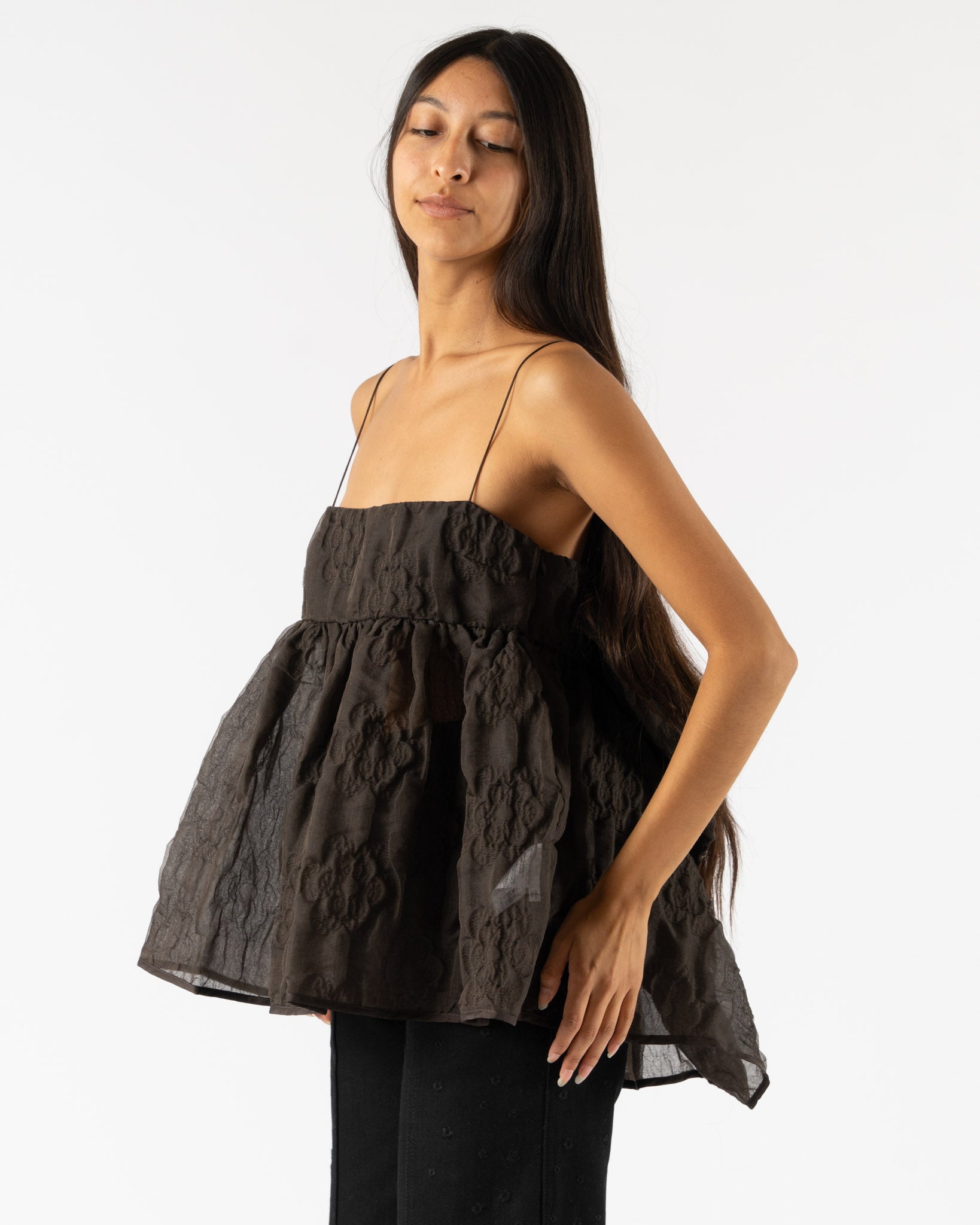 Cecilie Bahnsen Veronica Top in Soil Brown Curated at Jake and Jones
