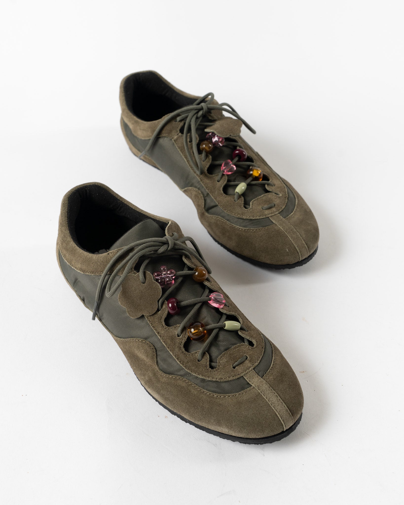 Cecilie Bahnsen Blaise Sneakers in Olive Suede Nylon Curated at