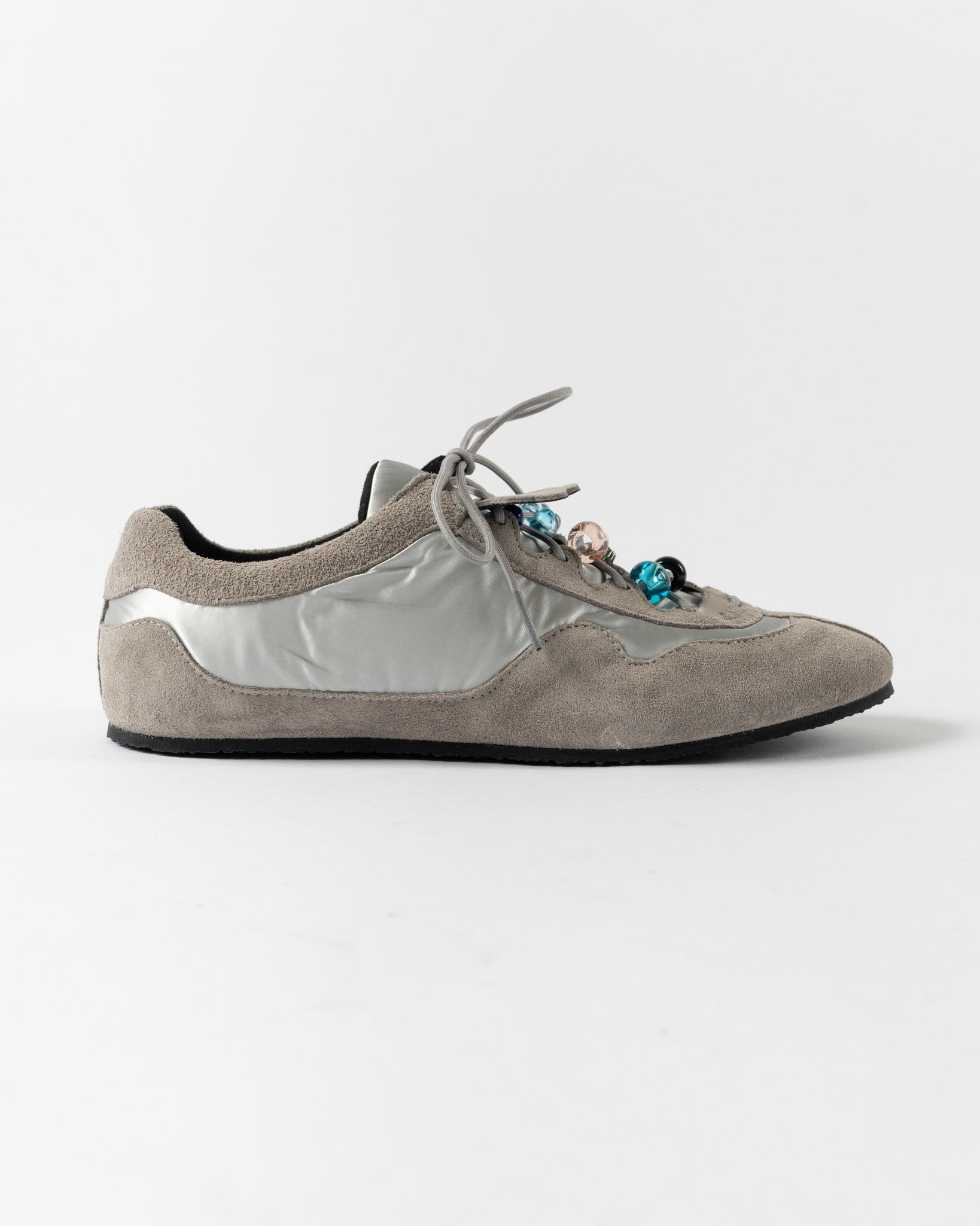Cecilie Bahnsen Blaise Sneakers in Light Grey/Silver Suede