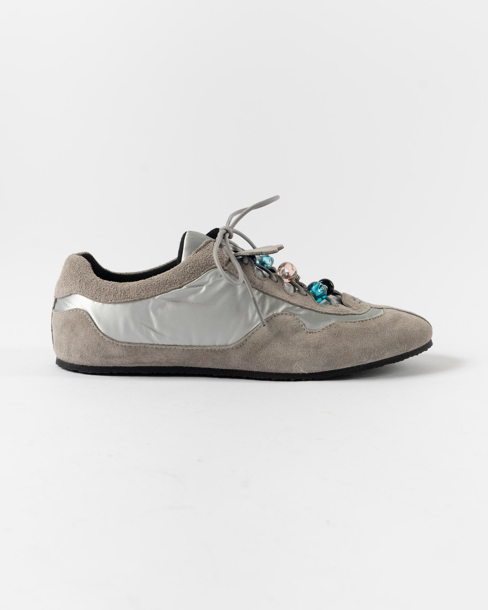 Cecilie Bahnsen Blaise Sneakers in Light Grey/Silver Suede