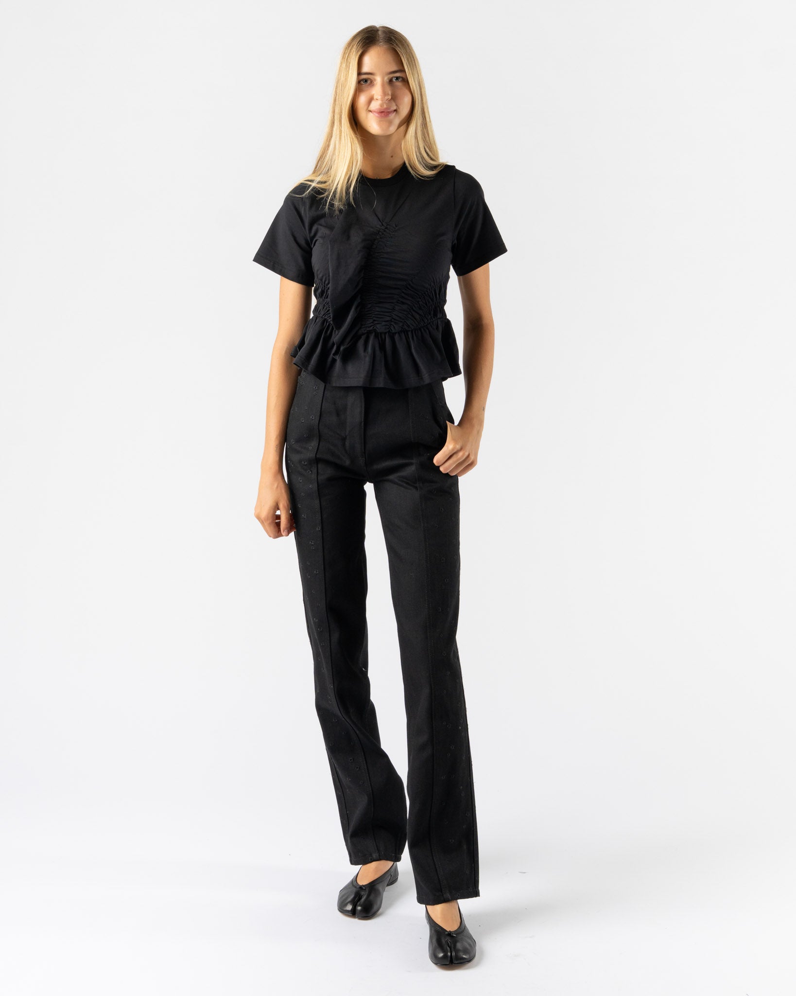 Cecilie Bahnsen Bliss Trousers in Embroidered Denim Black