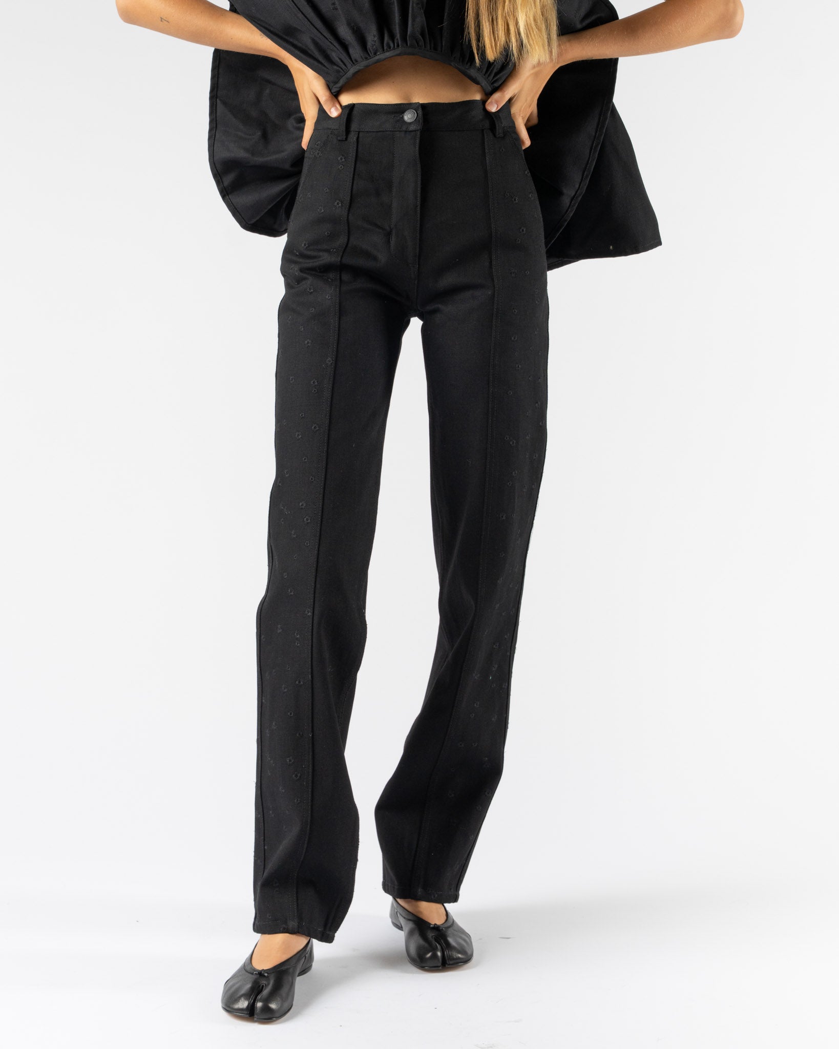 Cecilie Bahnsen Bliss Trousers in Embroidered Denim Black