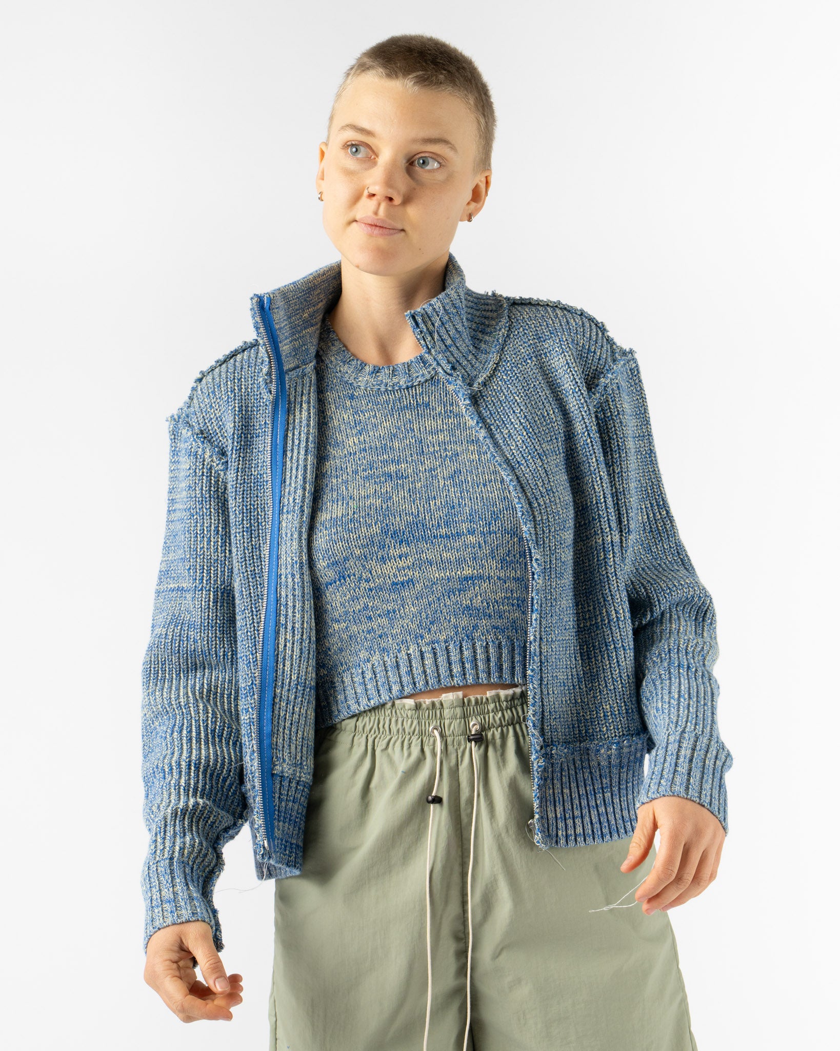 Camiel Fortgens Zip Up Knit in Blue/Yellow