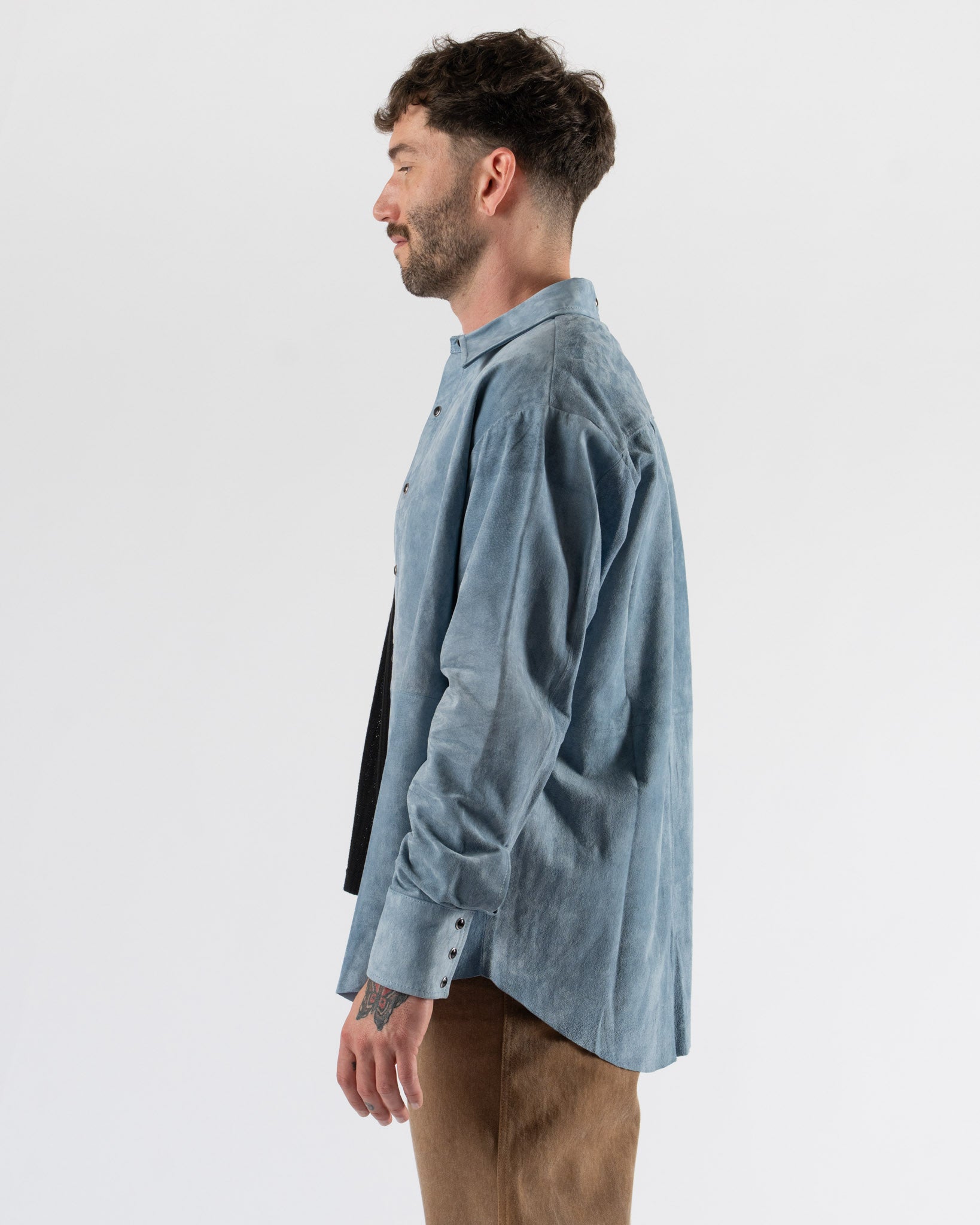 Carter Young Suede Western Shirt in Chlorine