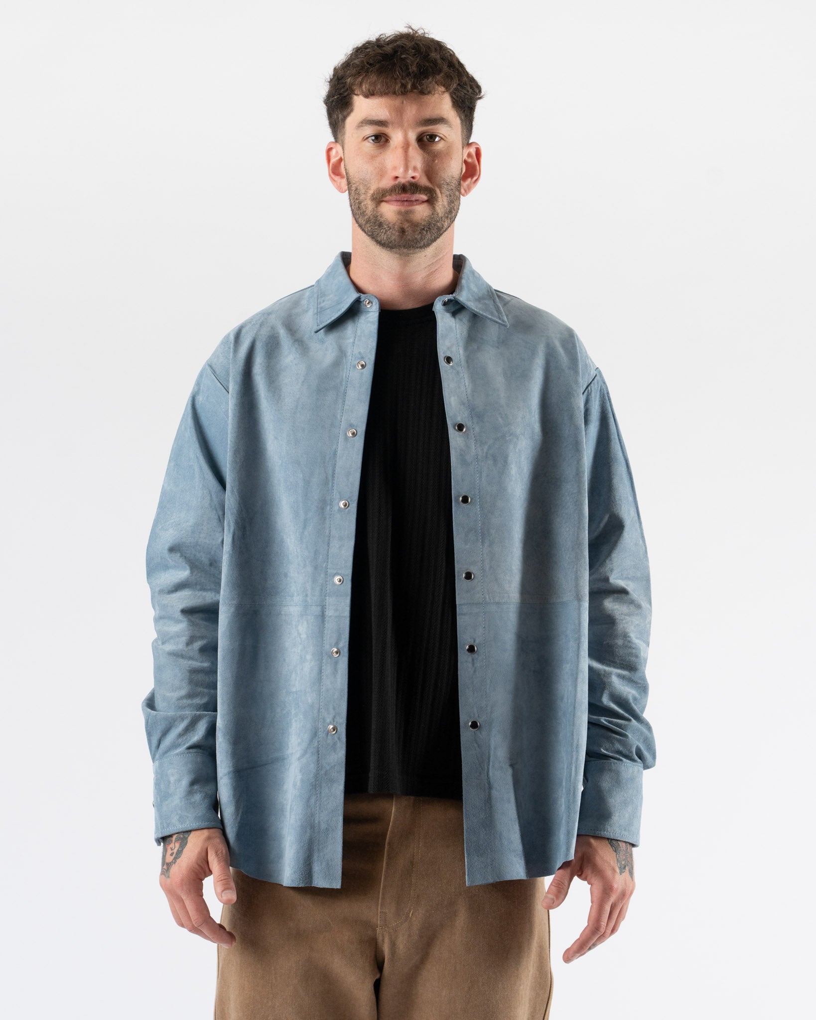 Carter Young Suede Western Shirt in Chlorine