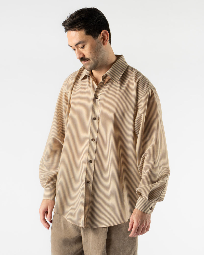 Colbo Office Shirt in Brown + Beige Stripe