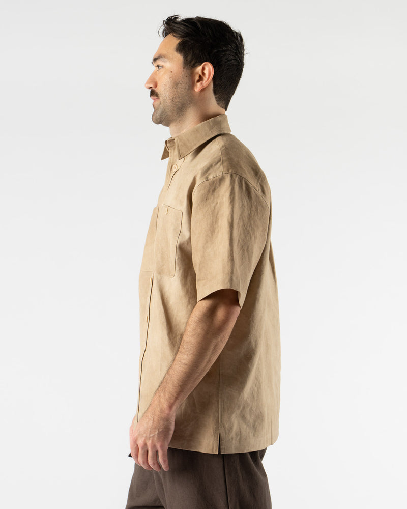 Colbo Short Sleeve Buttoned Shirt in Wash Light Brown