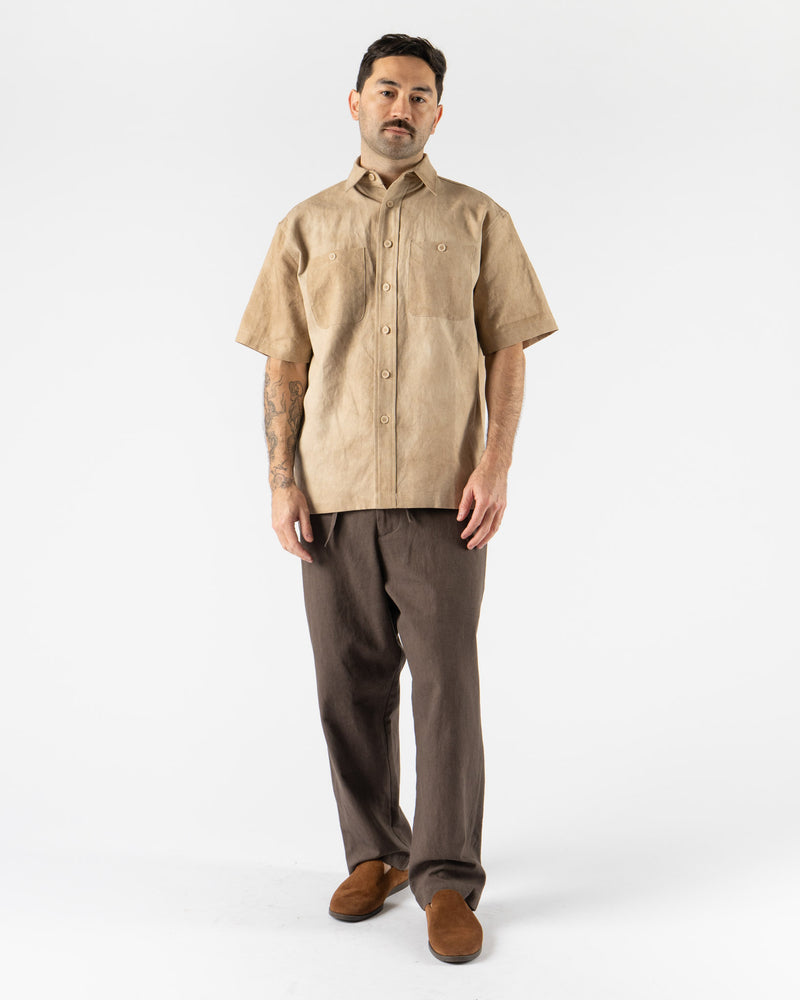 Colbo Short Sleeve Buttoned Shirt in Wash Light Brown