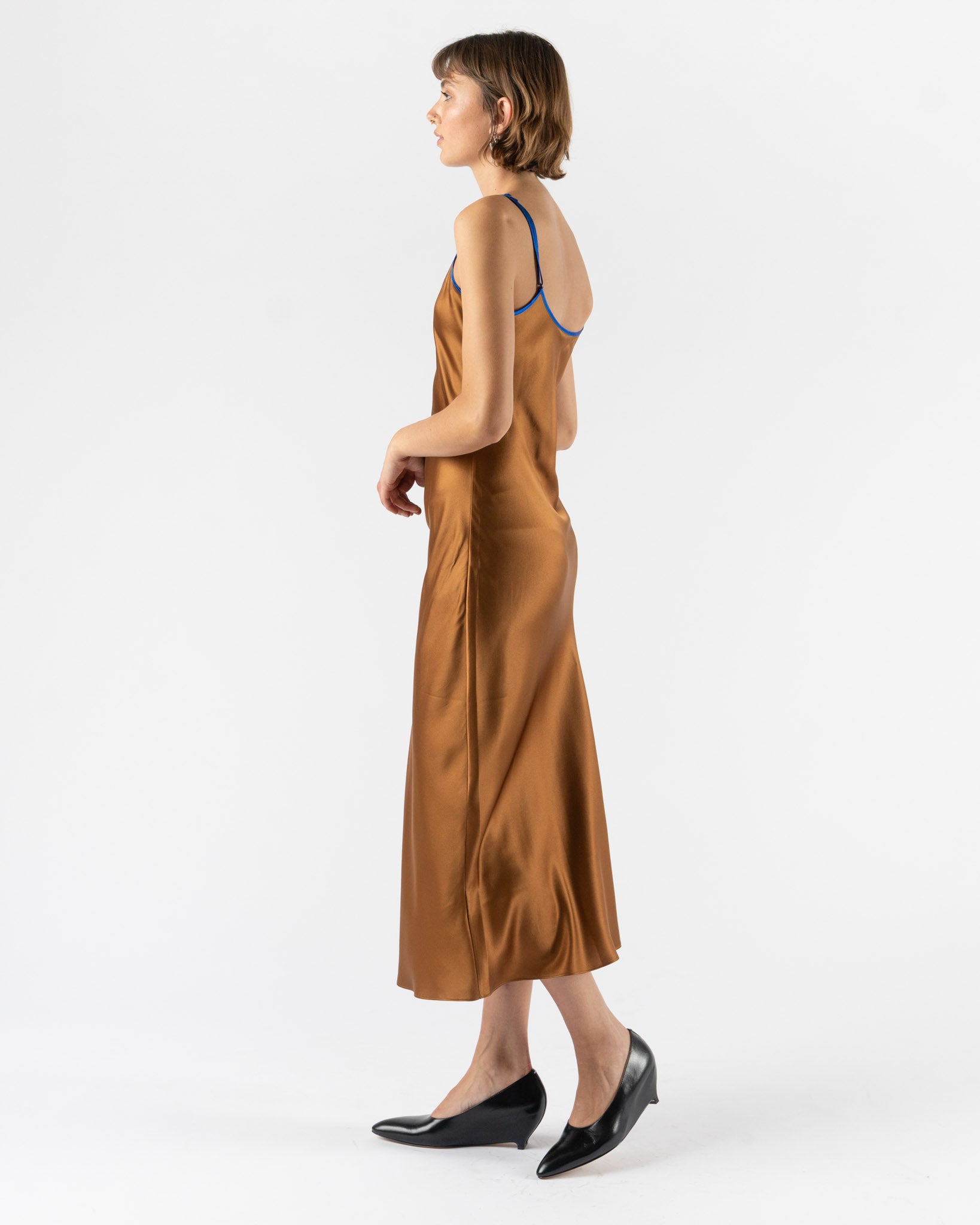 Comme Si Silk Bias Slip Dress in Bronze