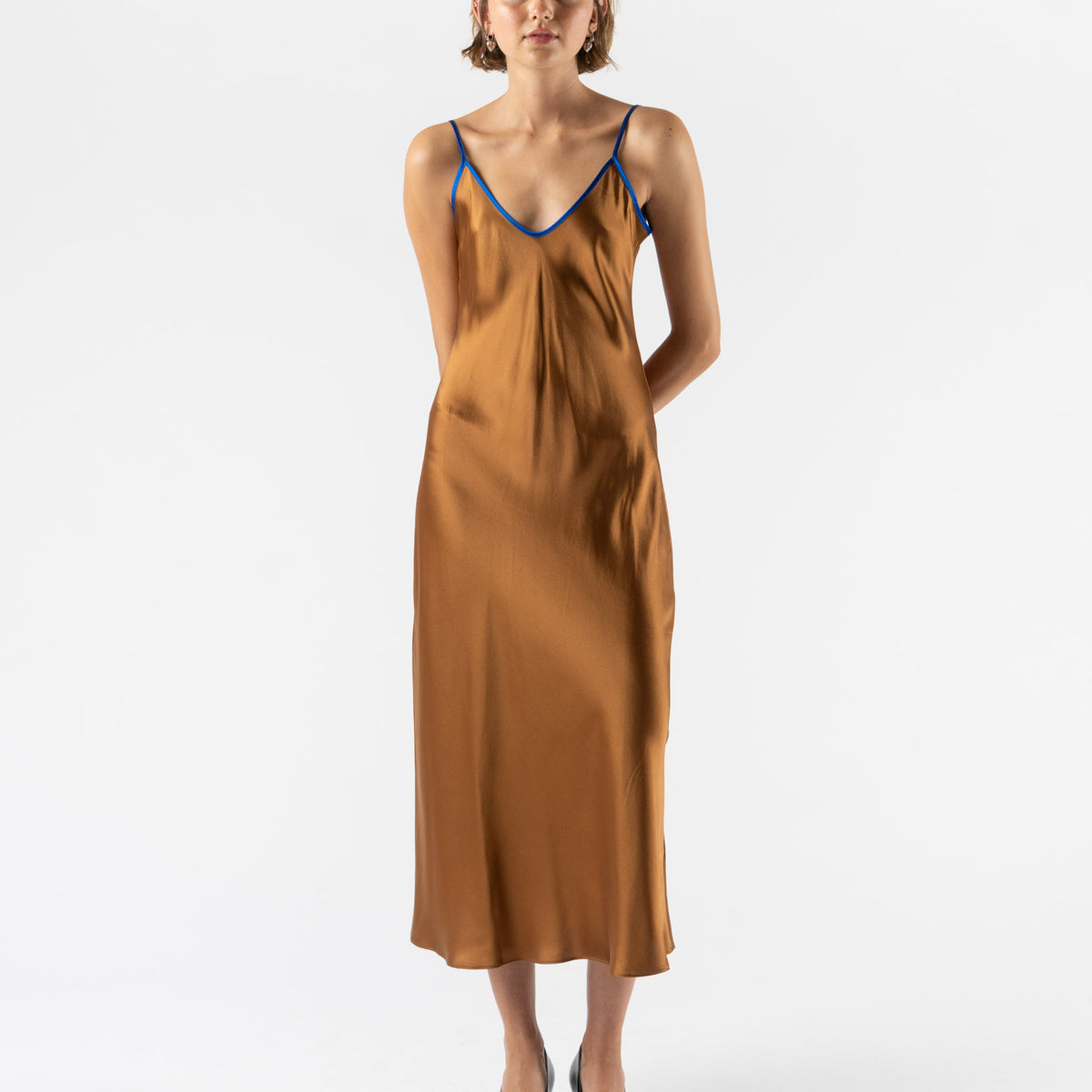white dress with scarf ROMA Strapless Curved Neckline Midi Dress with Silk Scarf (Ivory White Silk  Crepe)