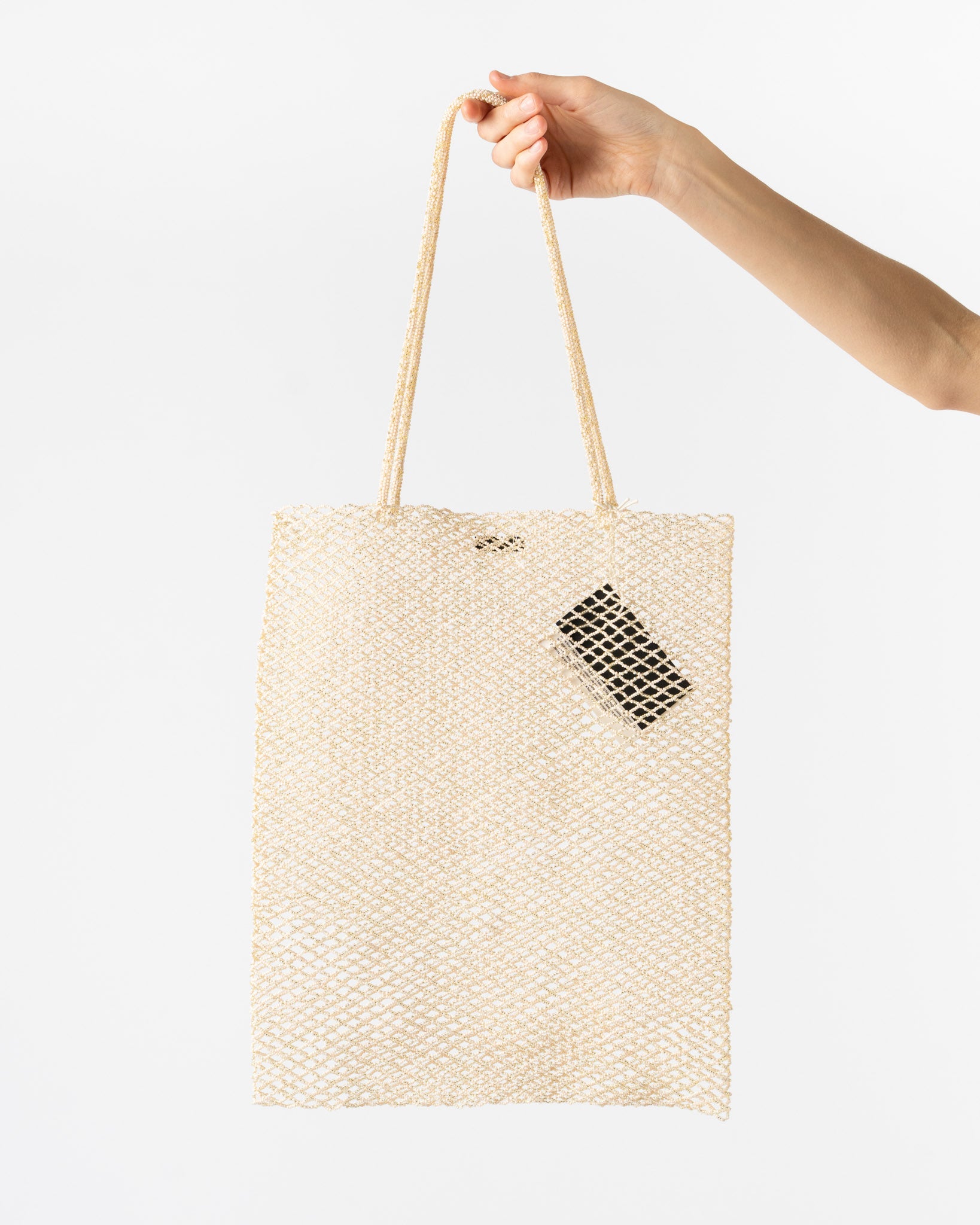 Cordera Handmade Beaded Tote Bag in Cream