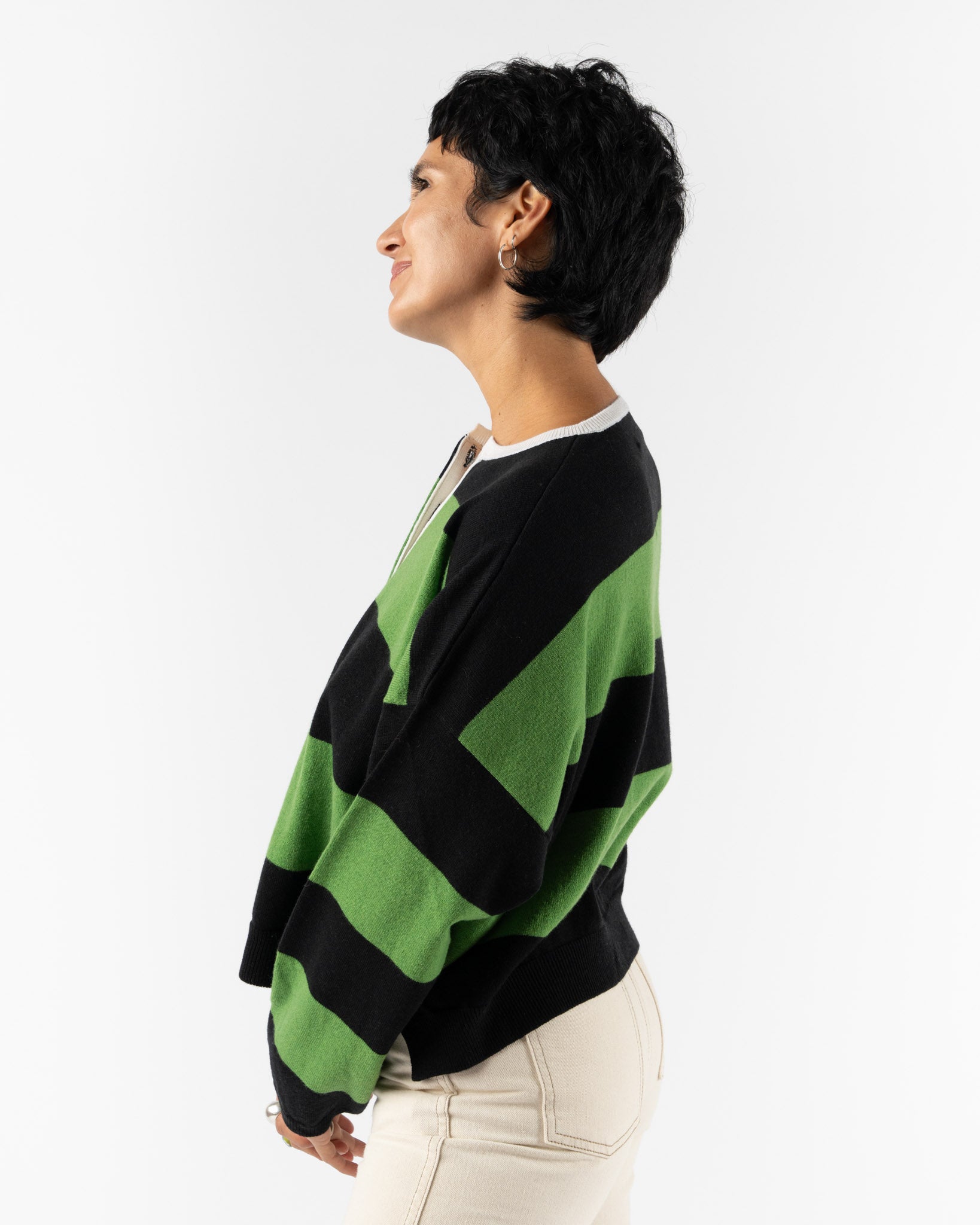 Cordera Merino Wool Striped Polo Sweater in Herba