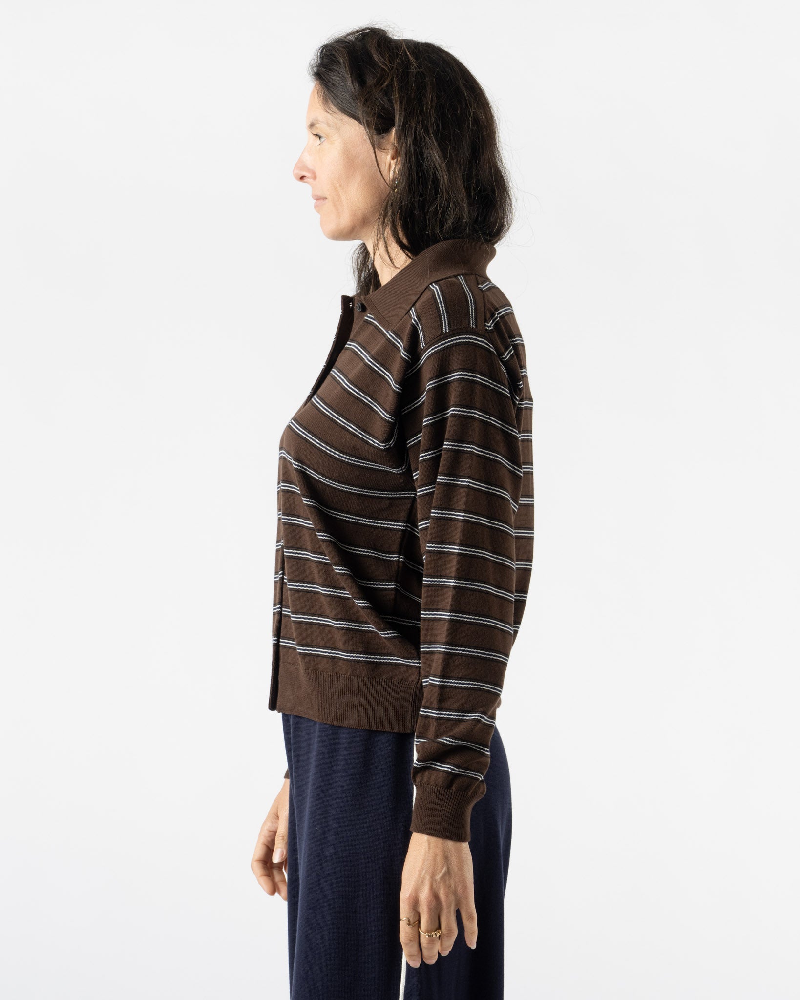 Cordera Organic Cotton Striped Polo Cardigan Brown