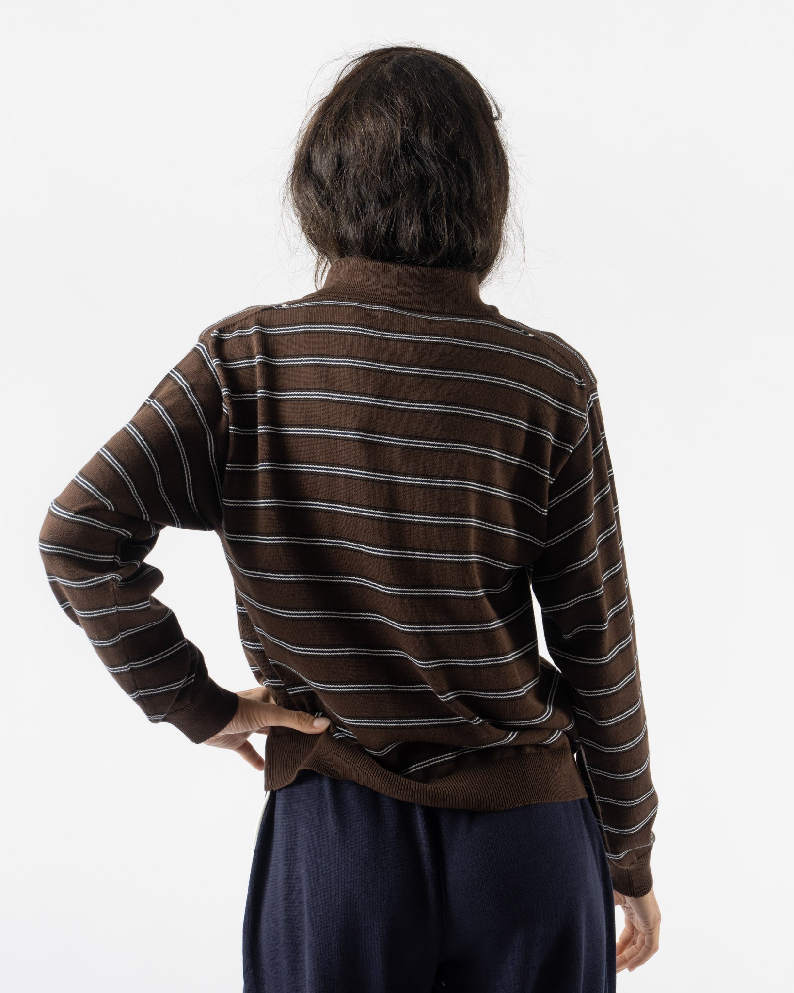 Cordera Organic Cotton Striped Polo Cardigan Brown