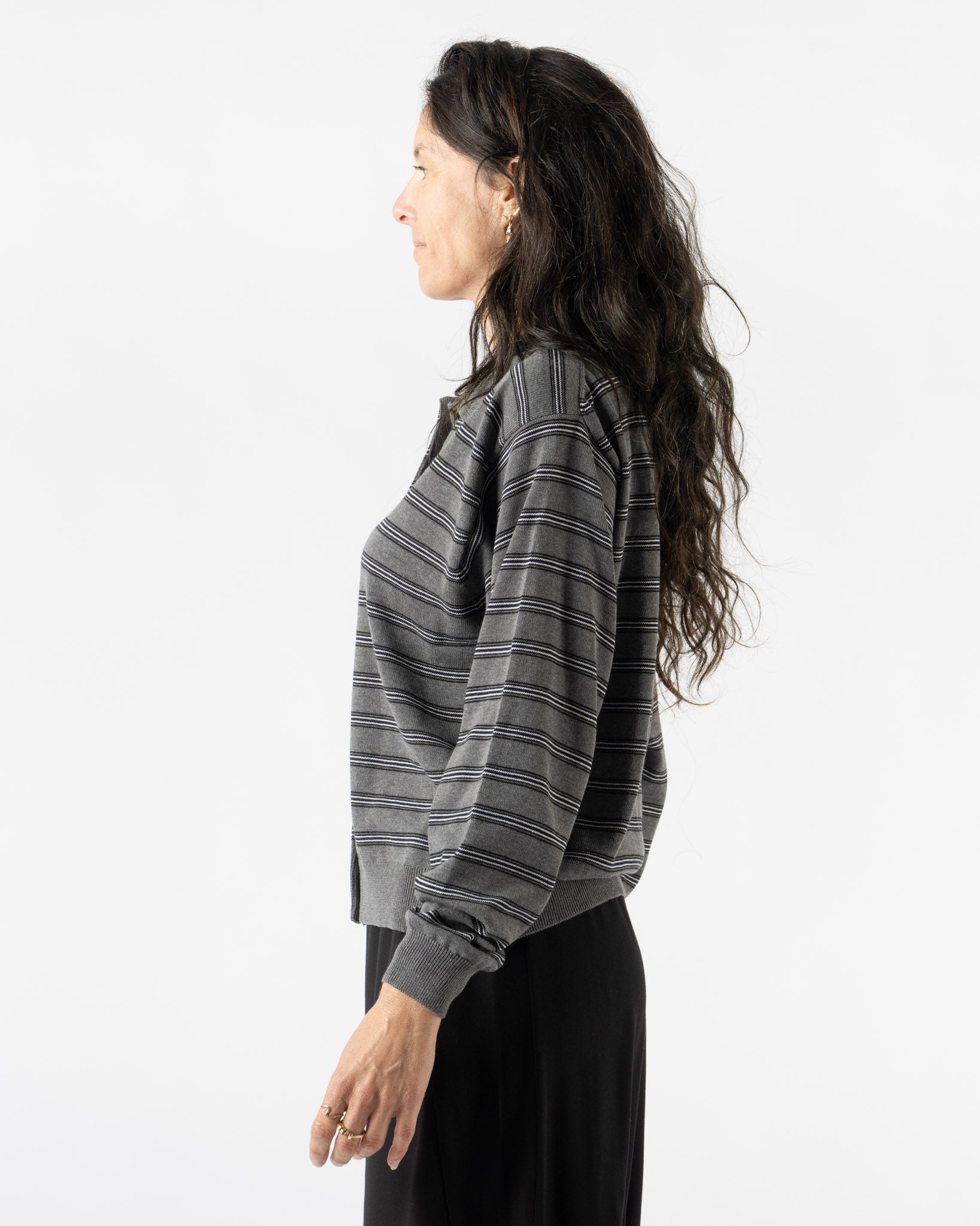 Cordera Organic Cotton Striped Polo Cardigan Grey