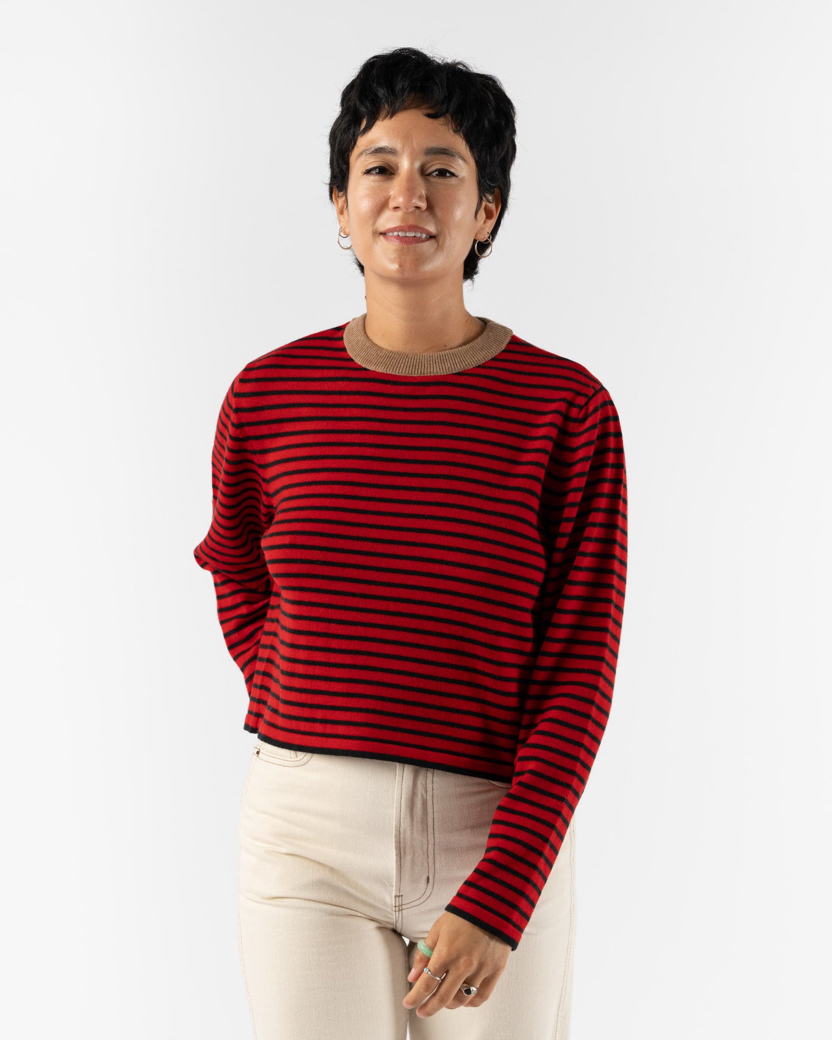Cordera Merino Wool Striped T-Shirt in Red