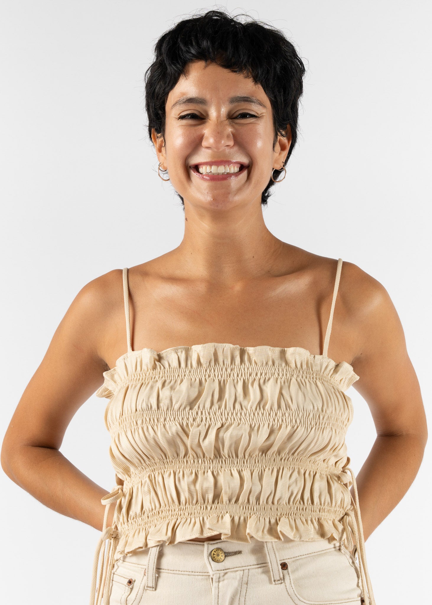 Cordera Viscose Gathered Top in Shell
