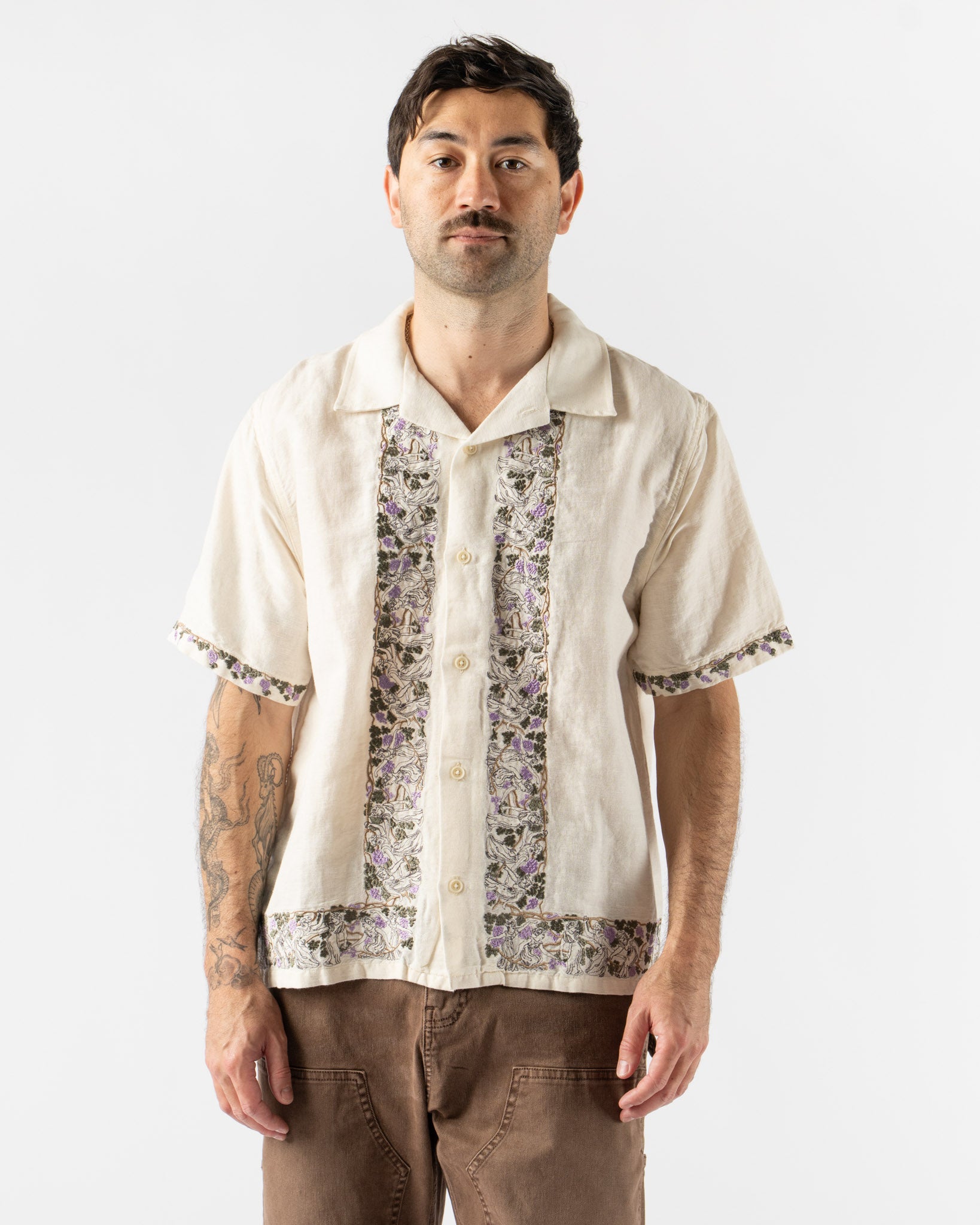 Corridor Bacchanal Embroidery SS Camp Shirt in Natural