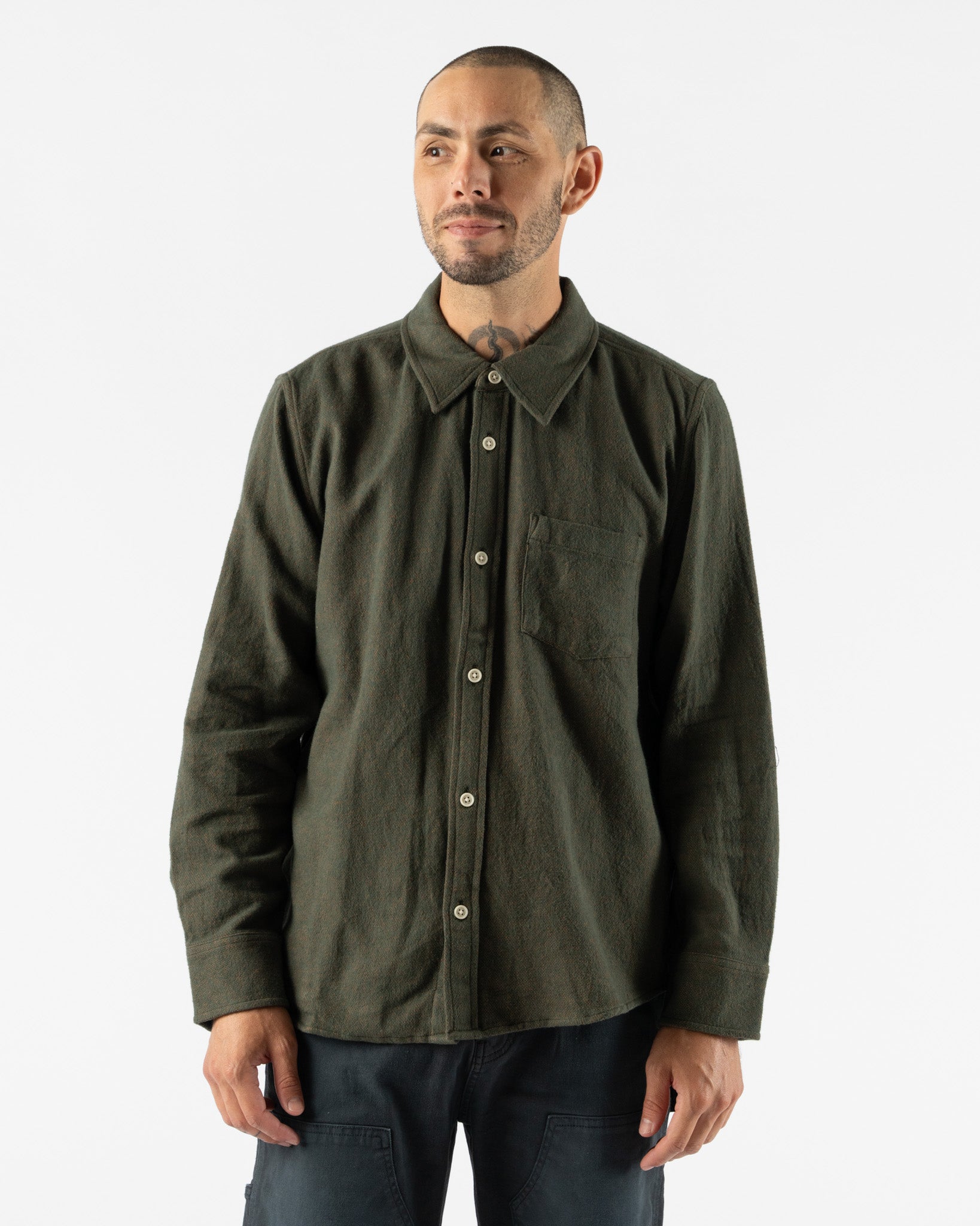 Corridor Brushed Flannel Long Sleeve in Army