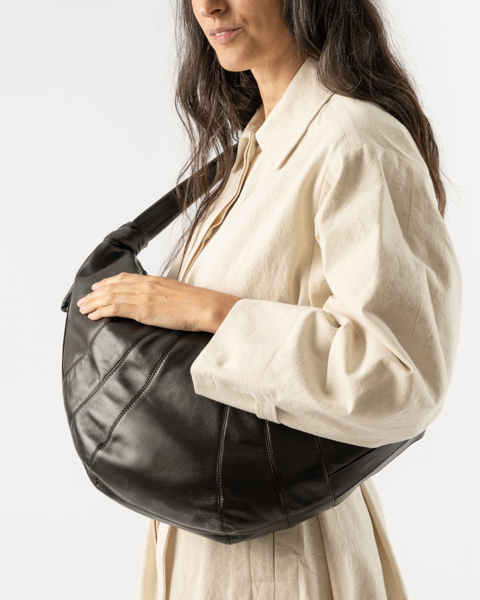 Lemaire Large Croissant Bag in Dark Chocolate Curated at