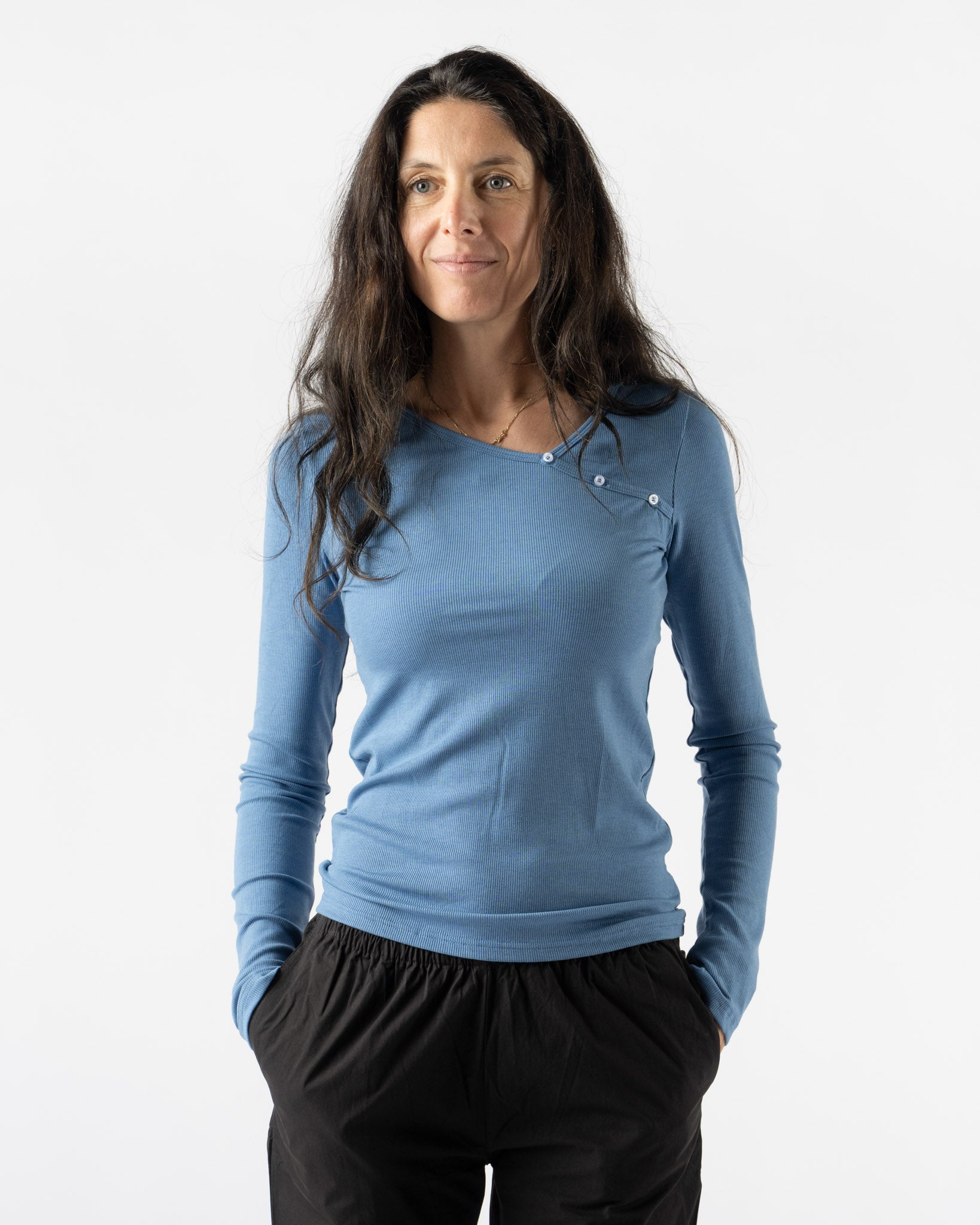 Deiji Studios Shoulder Tie Top in Aqua