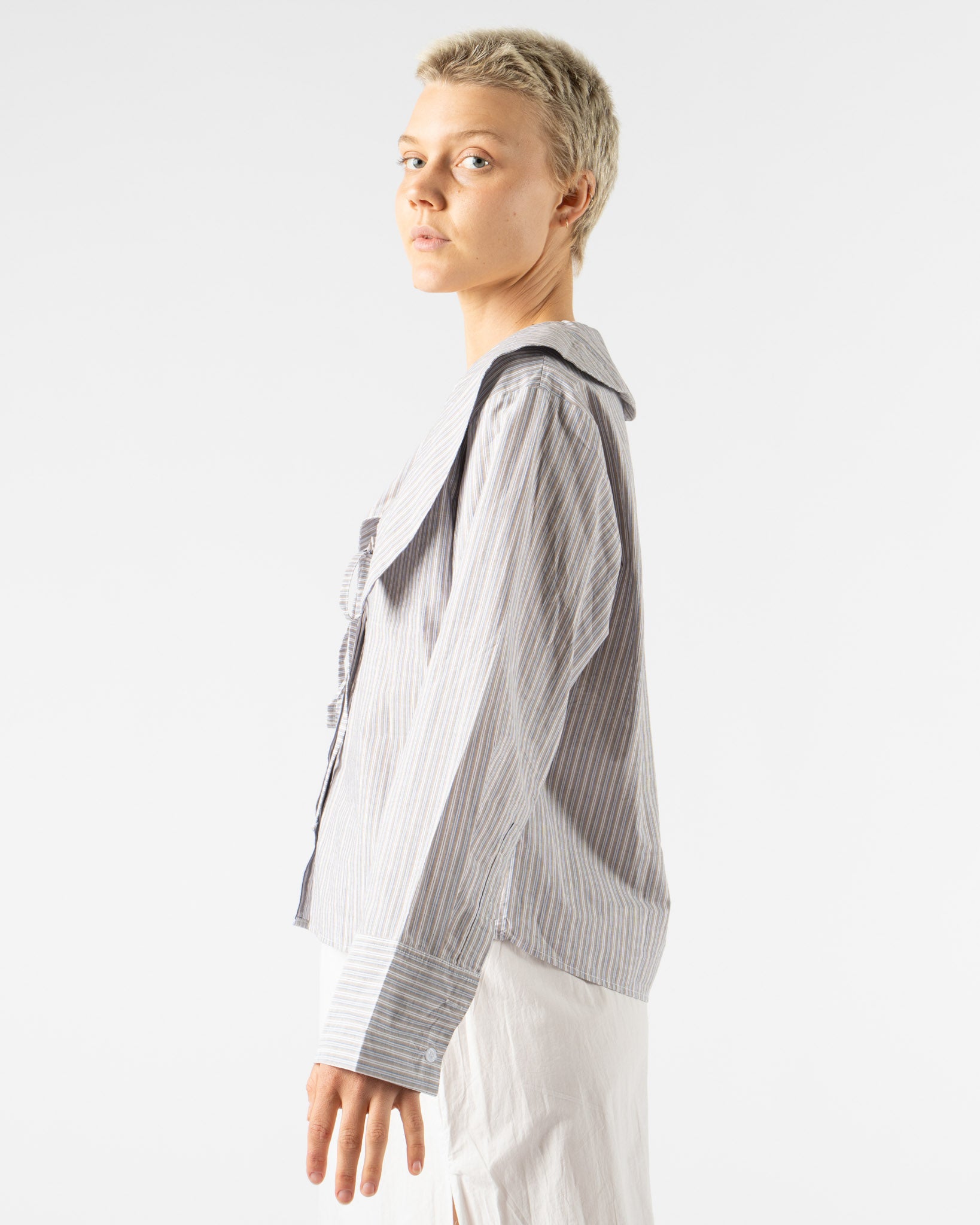Deiji Studios Collared Tie Shirt in Seas Stripe Curated at