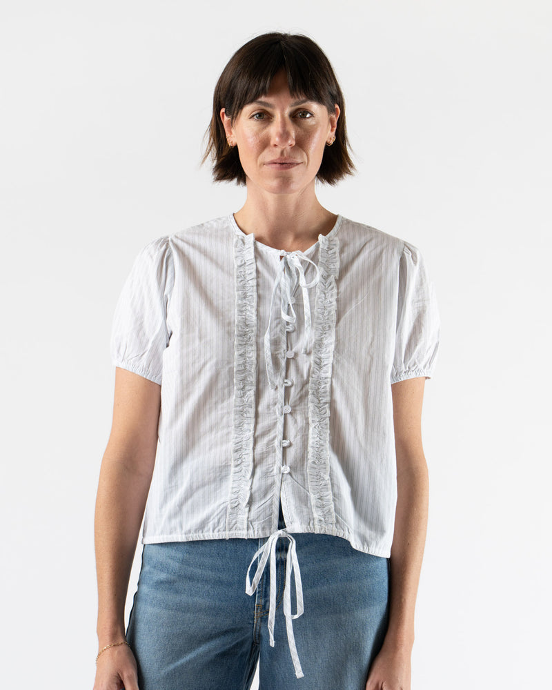 Deiji Studios Double Frill Top in Sage Stripe