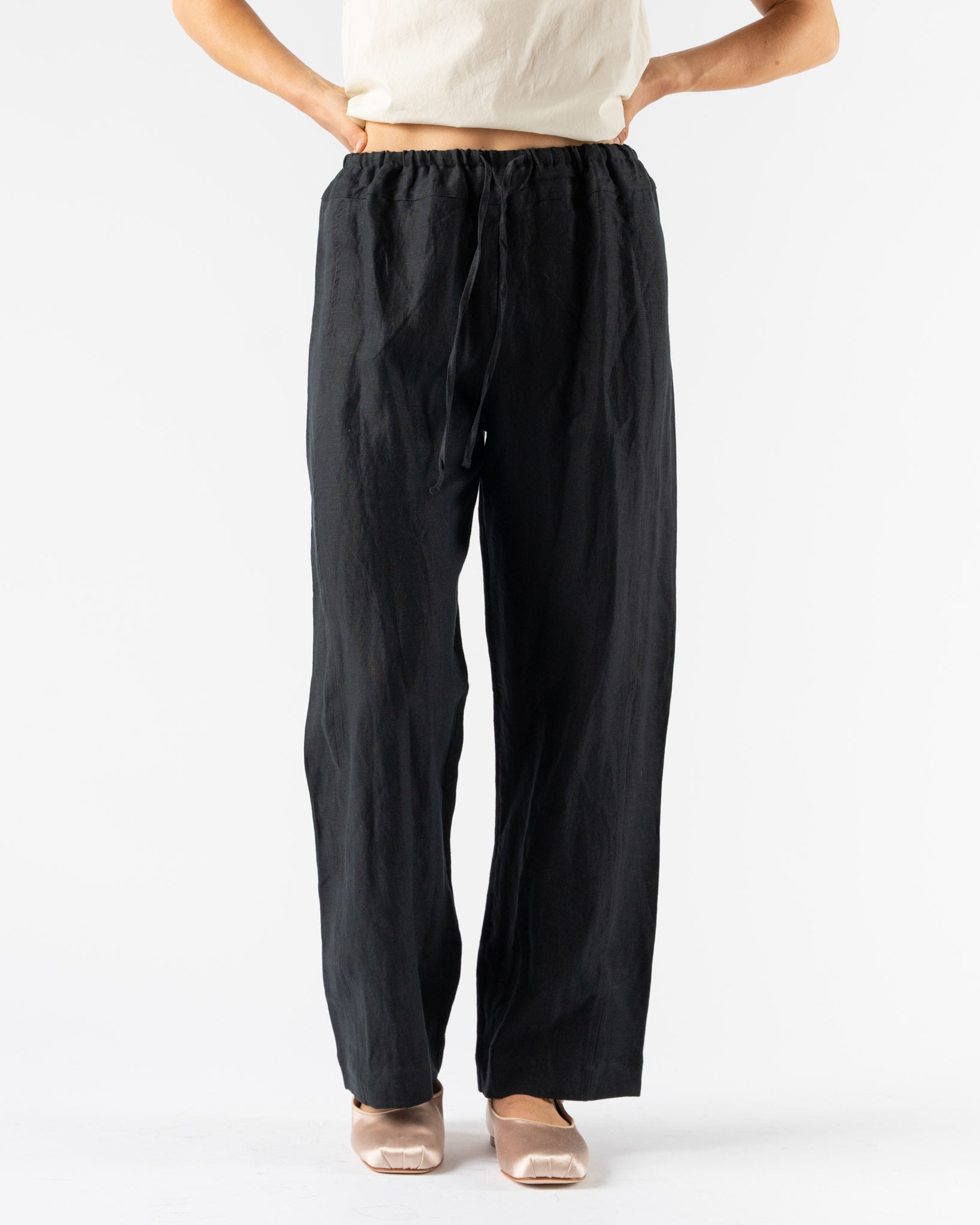 Deiji Studios Double Waist Linen Pant in Black