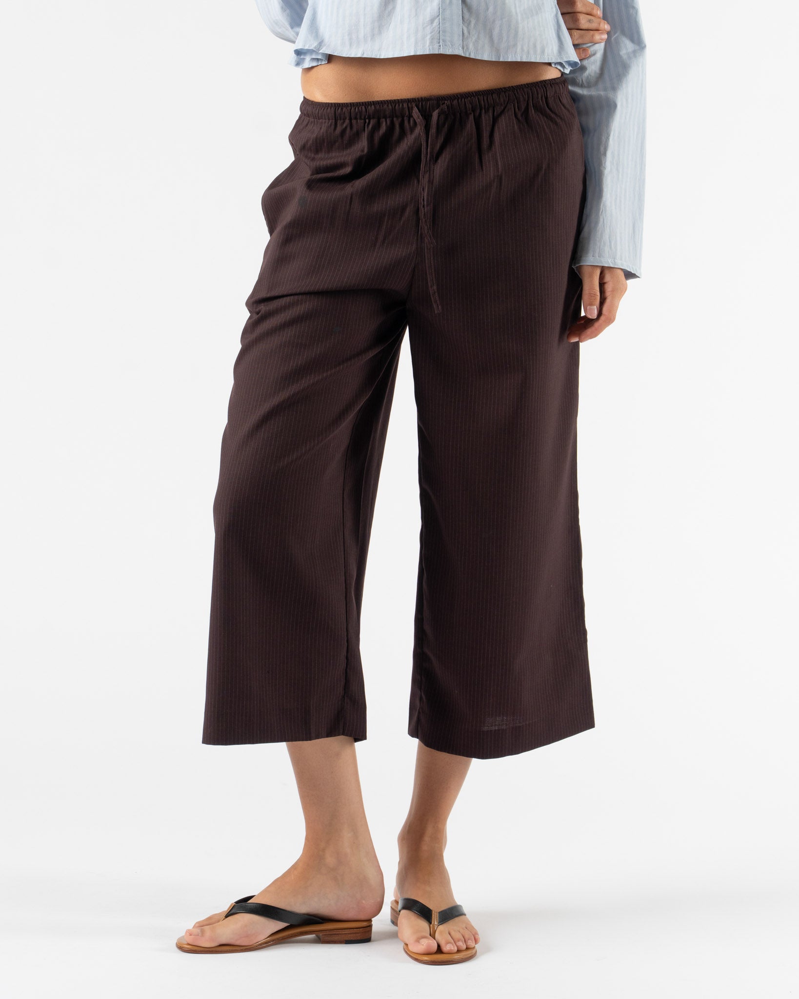 Deiji Studios Drawcord Culotte in Burgundy Brown Stripe